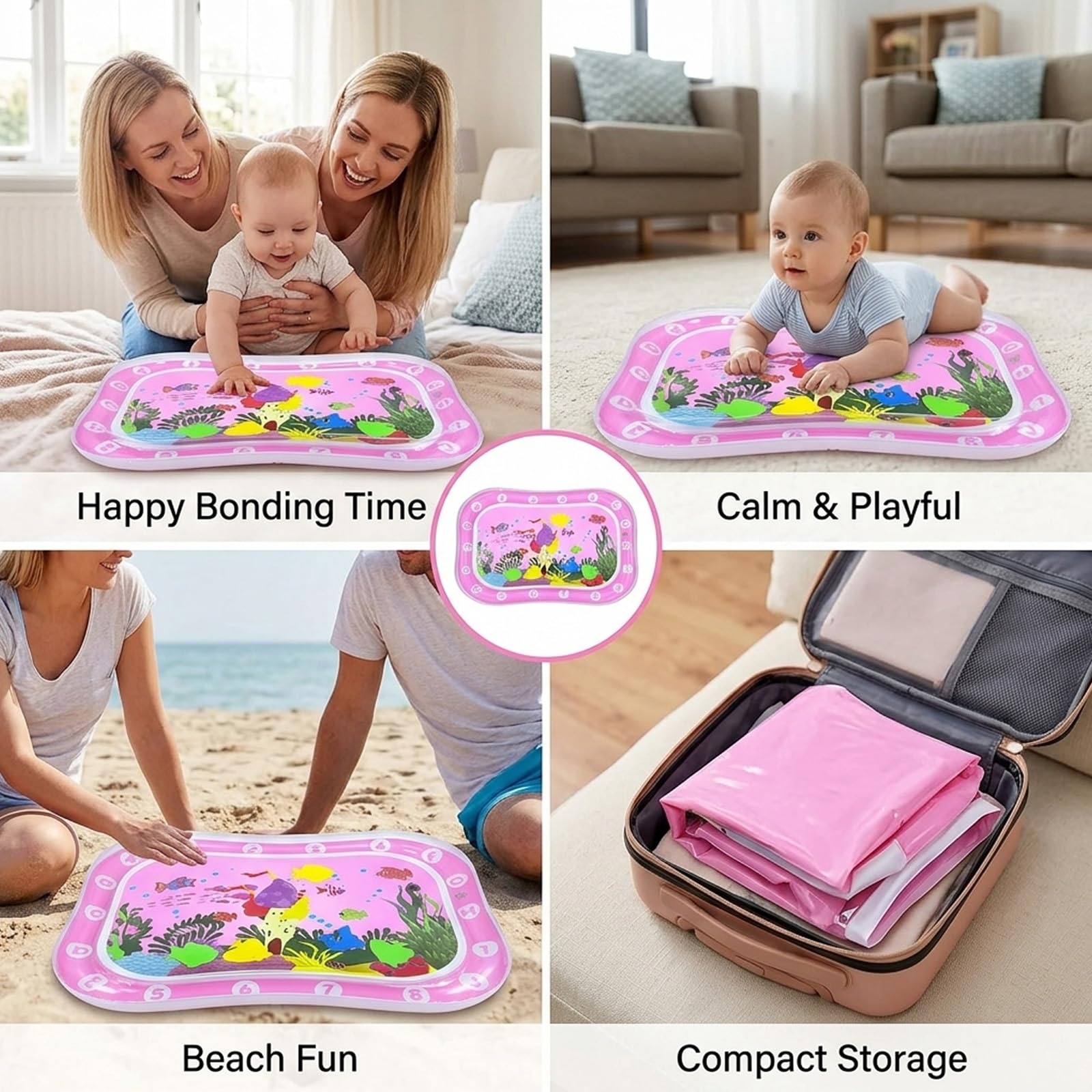 Baby Water Mat, Tummy Time Water Mat for Babies, Infant Developmental Activity Centre, Sensory Water Play Mat, Portable Travel Toy for Newborns to Three Years, 60 x 45 cm — view 7