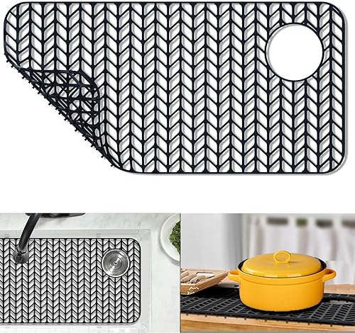 JIUBAR - Protectores de silicona para fregadero de cocina, 28.6 x 14.5 pulgadas, rejilla para la parte inferior del fregadero de porcelana de acero