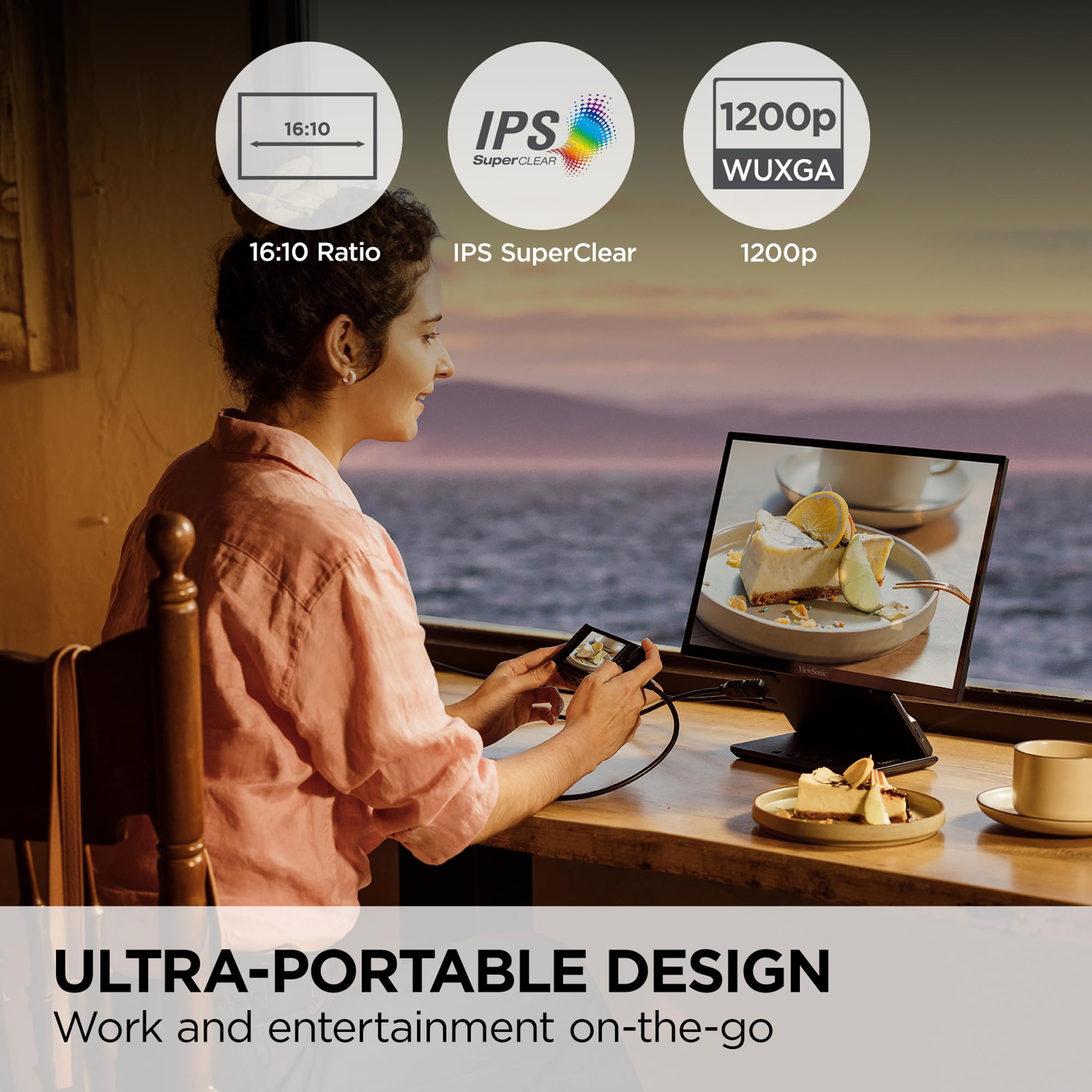 ViewSonic VP1656 15.6 Inch 1200p ColorPro Monitor IPS Display with Pantone Validated Color Accuracy for Immersive Second Screen Productivity Advanced Ergonomics 40W USB-C and Micro HDMI Input product thumbnail 3