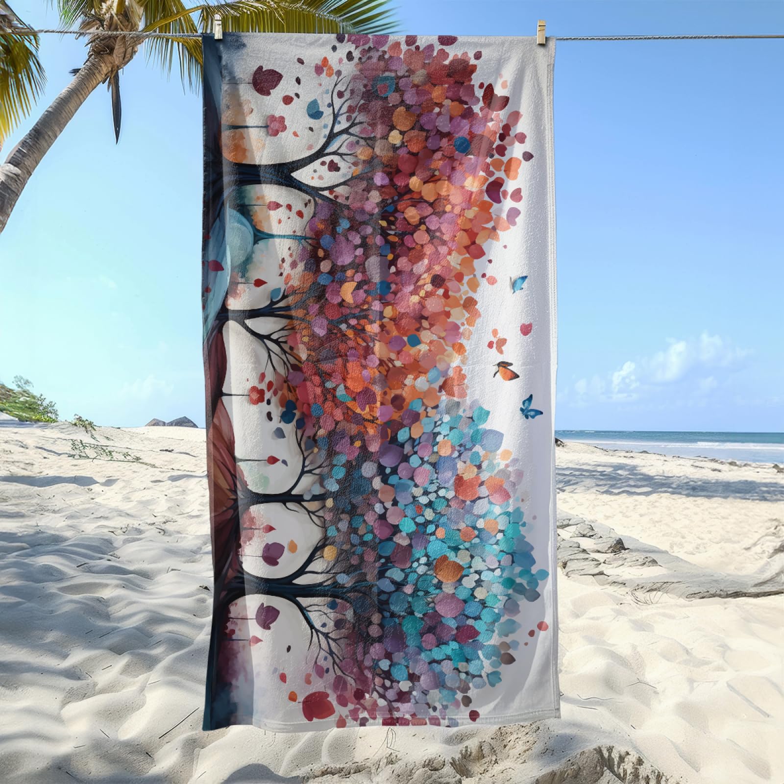 Strandtuch Schmetterling Blauer Baum Mikrofaser Handtuch Badetuch Tragbar Strandtuch xxl Duschhandtuch Sand Proof Strandhandtuch Ultraleicht Badetücher Schnelltrocknend Bath Towels Beach Towel 100x200
