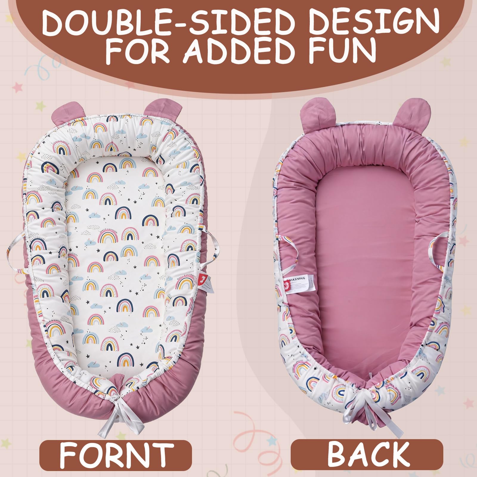 Huracan Nido de bebé recién nacido, 0 – 12 meses, 100% algodón, doble cara y lavable, con manta de 85 x 85 cm y 5 paños de muselina, portátil, regalo para bebé