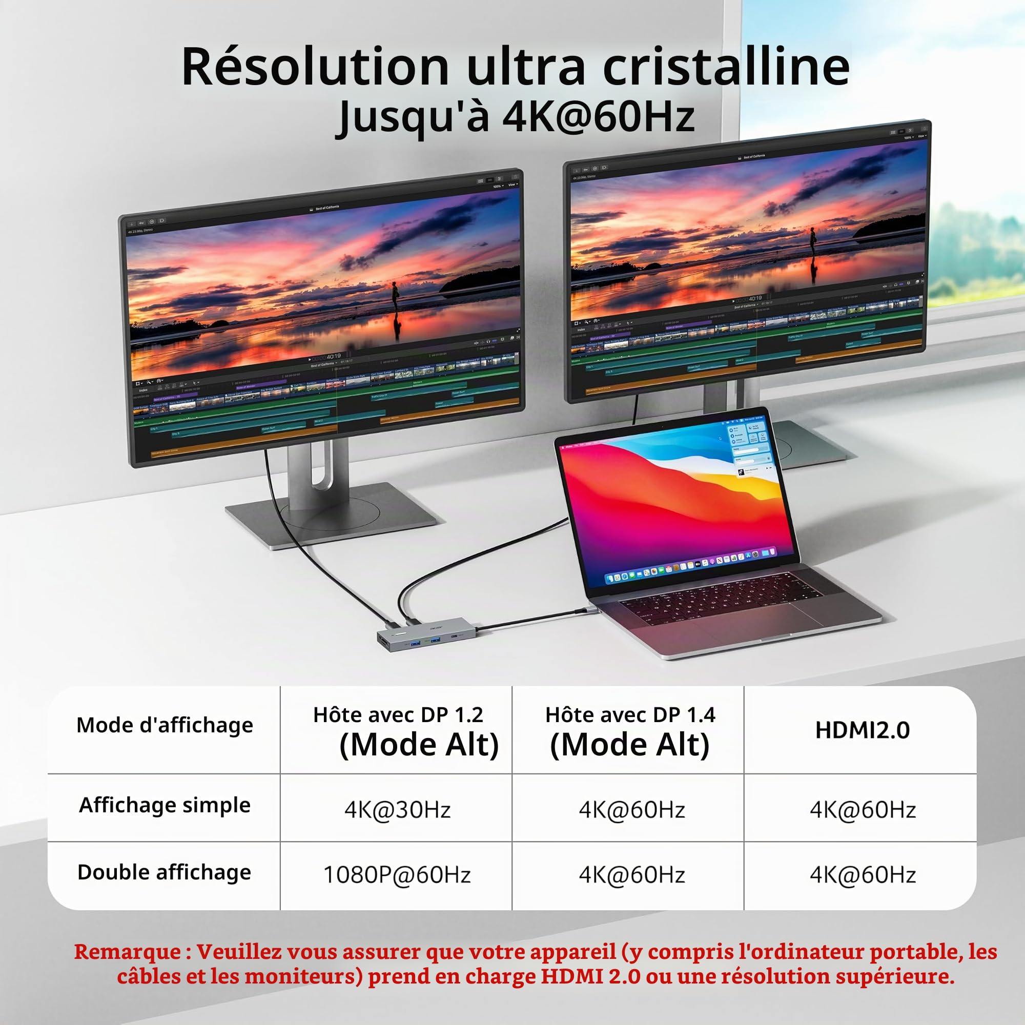 Acer Station d'accueil Dual HDMI 9 en 1, Hub USB C vers HDMI 4K@60Hz | USB A&C 5Gbps, PD 100W, Lecteur de Cartes SD/TF, USB C Docking Station pour 2 écrans, Idéale pour l'Usage à la Maison, Bureau