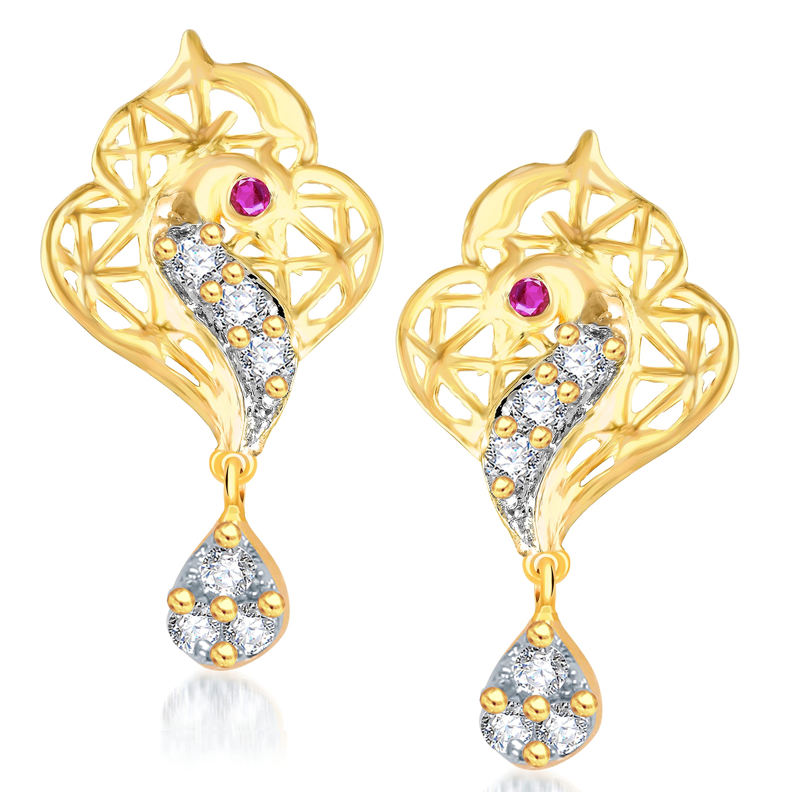 VSHINE FASHION JEWELLERYDivine Peacock Mayur Feather Inspired American Diamond Studded Traditional Gold Plated Fashion Jewellery Earring Set for Women, Girls, Wife & Girlfriends -VSER1165G