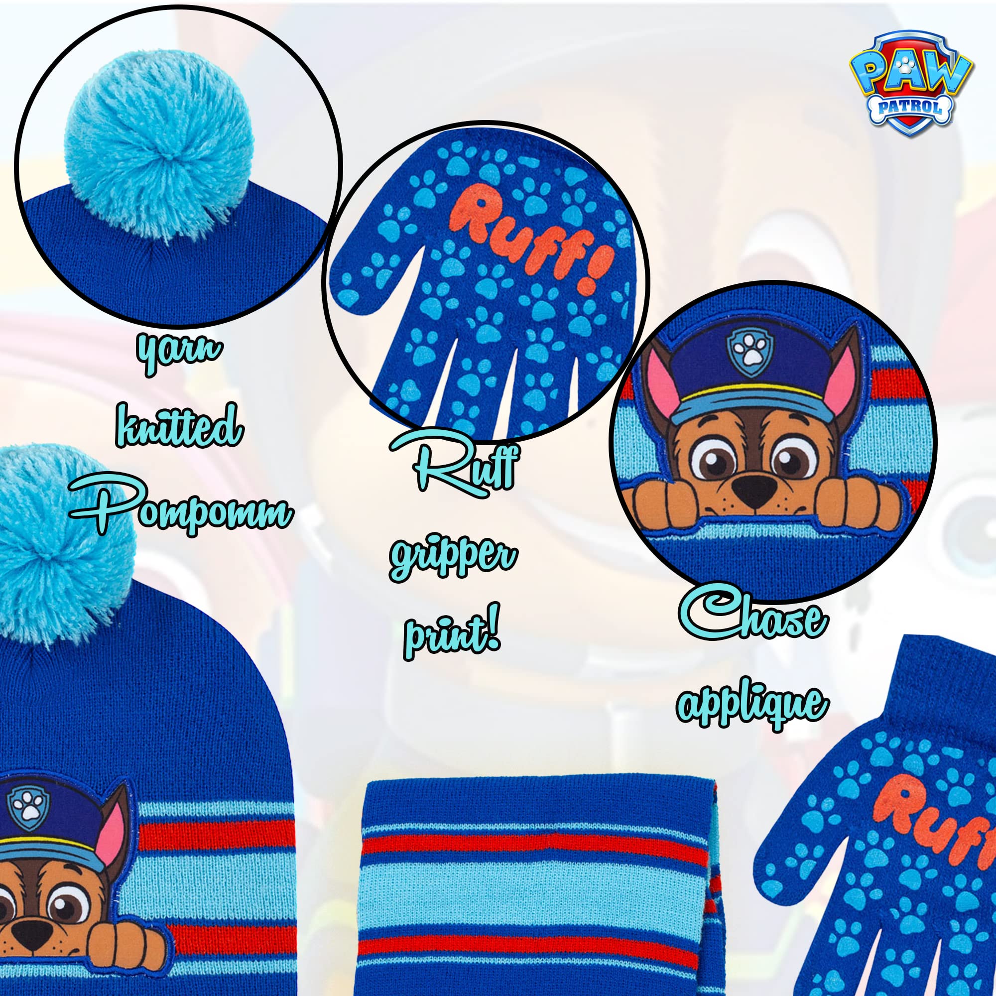Nickelodeon Paw Patrol Chase Hat Scarf and Glove Set, Boys 4-14