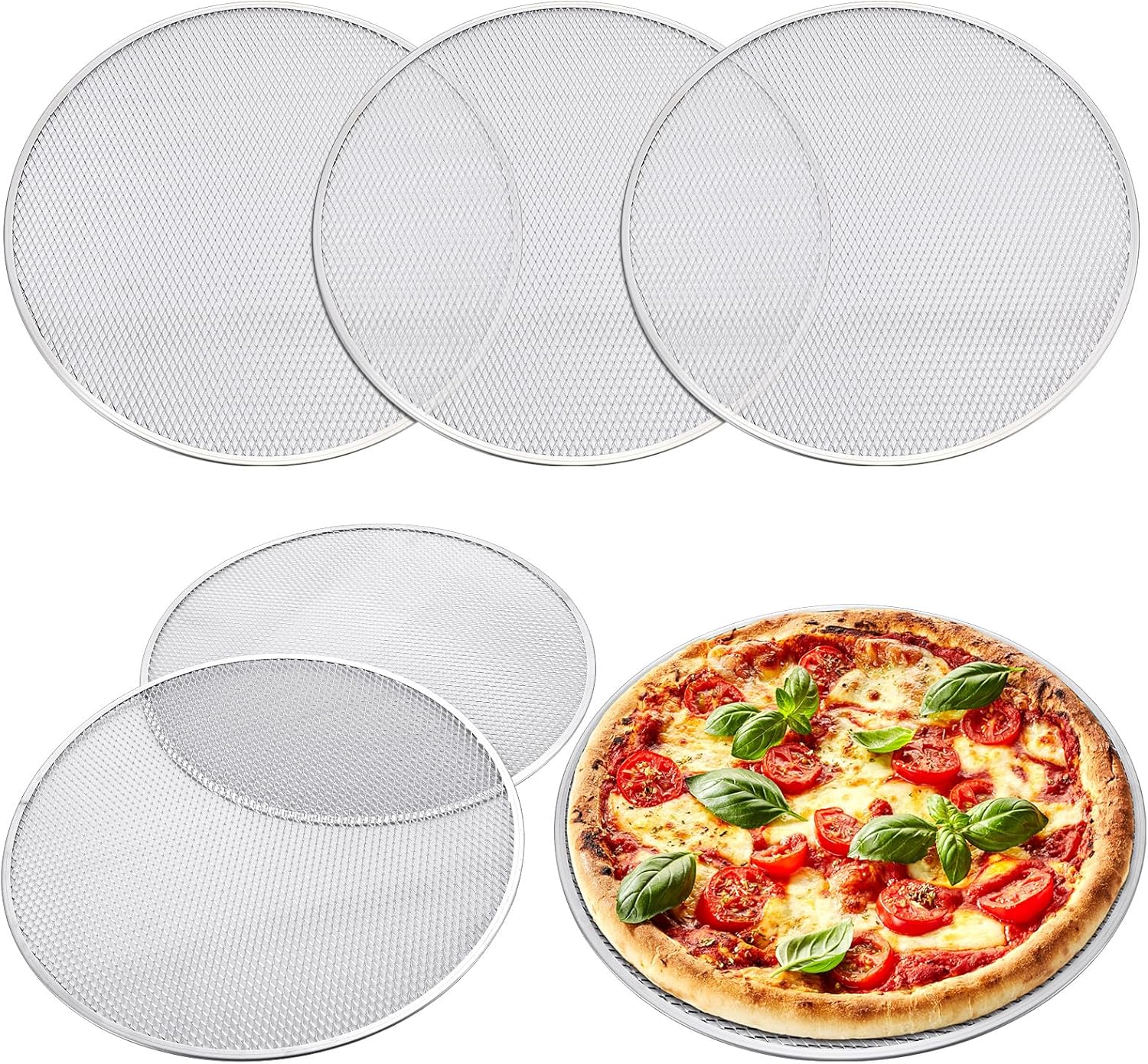 Nuogo 5 Pcs 16 Inch Pizza Pan with Holes Aluminum Mesh pizza Screen Seamless Round Tray for Oven Nonstick Baking Sheet for Kitchen Bakery Restaurant BBQ Party Cookware Supplies 5 16 Inch
