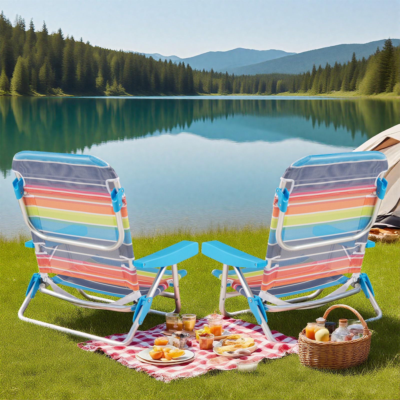 COSTWAY 2PCS Chaises de Plage Pliables à 5 Positions, 64 x 63 x 74 cm