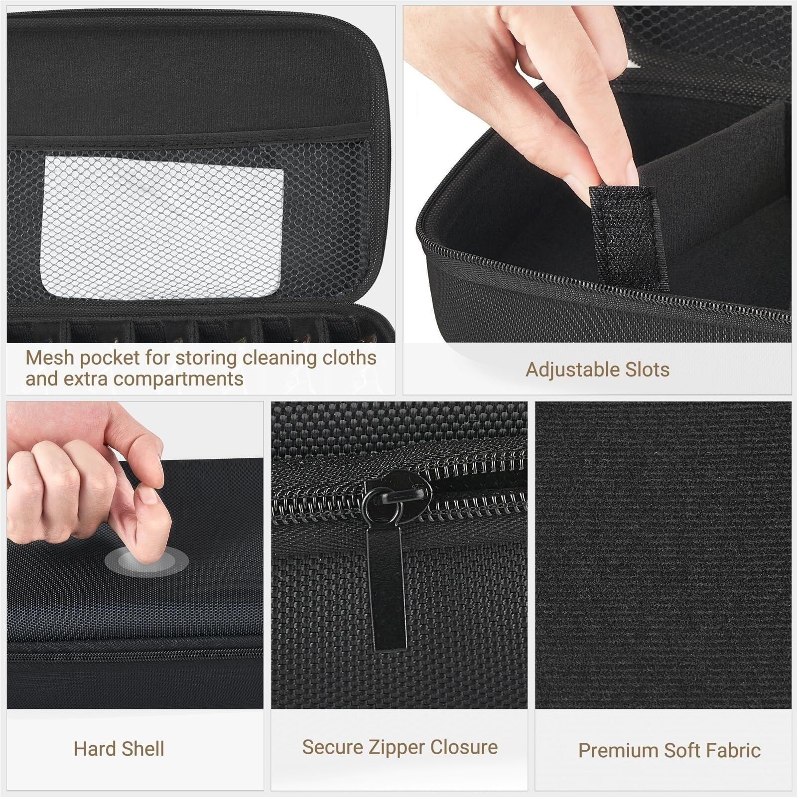 Uchwyt Na Okulary Biżuterii Etui Na Okulary Przeciwsłoneczne, Podróżne, Z Regulowanymi Przegródkami Organizer Na Okulary(Black,5 Slots)