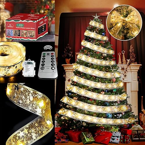 120 luces LED de 39.4 pies para decoración de árbol de Navidad, cinta de Navidad, tira de luces de cobre con control remoto, 8 modos, cinta de luces