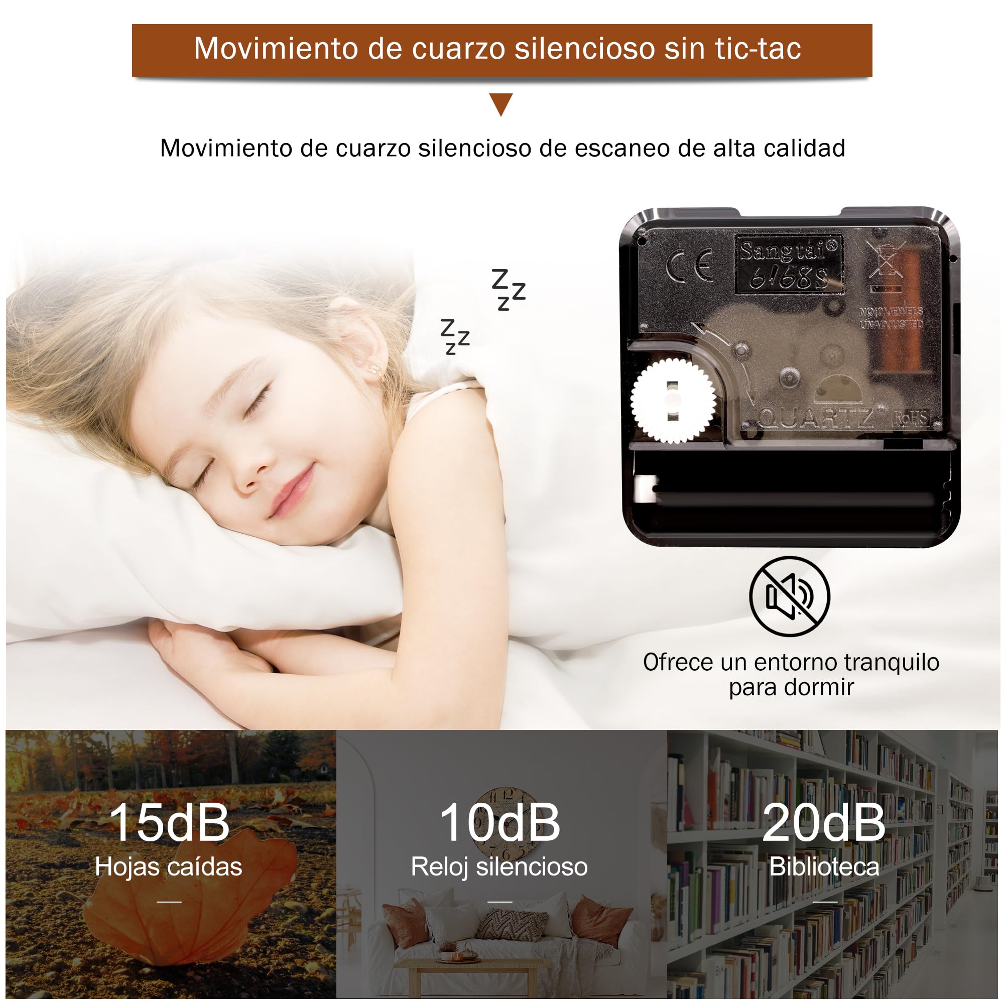 VIKMARI Reloj De Pared Vintage Movimiento De Cuarzo Relojes De Pared Silenciosos Sin Tictac Reloj con Batería Que Cuelga Reloj Redondo De Madera Vintage |Mapa del Mundo|14"