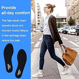 Memory Foam Insoles for Women, Replacement Shoe Inserts for Work Boot, Running Shoes, Hiking Shoes, Sneaker, Cushion Shoe Insoles Shock Absorbing for Foot Pain Relief, Comfort Inner Soles Black US 5
