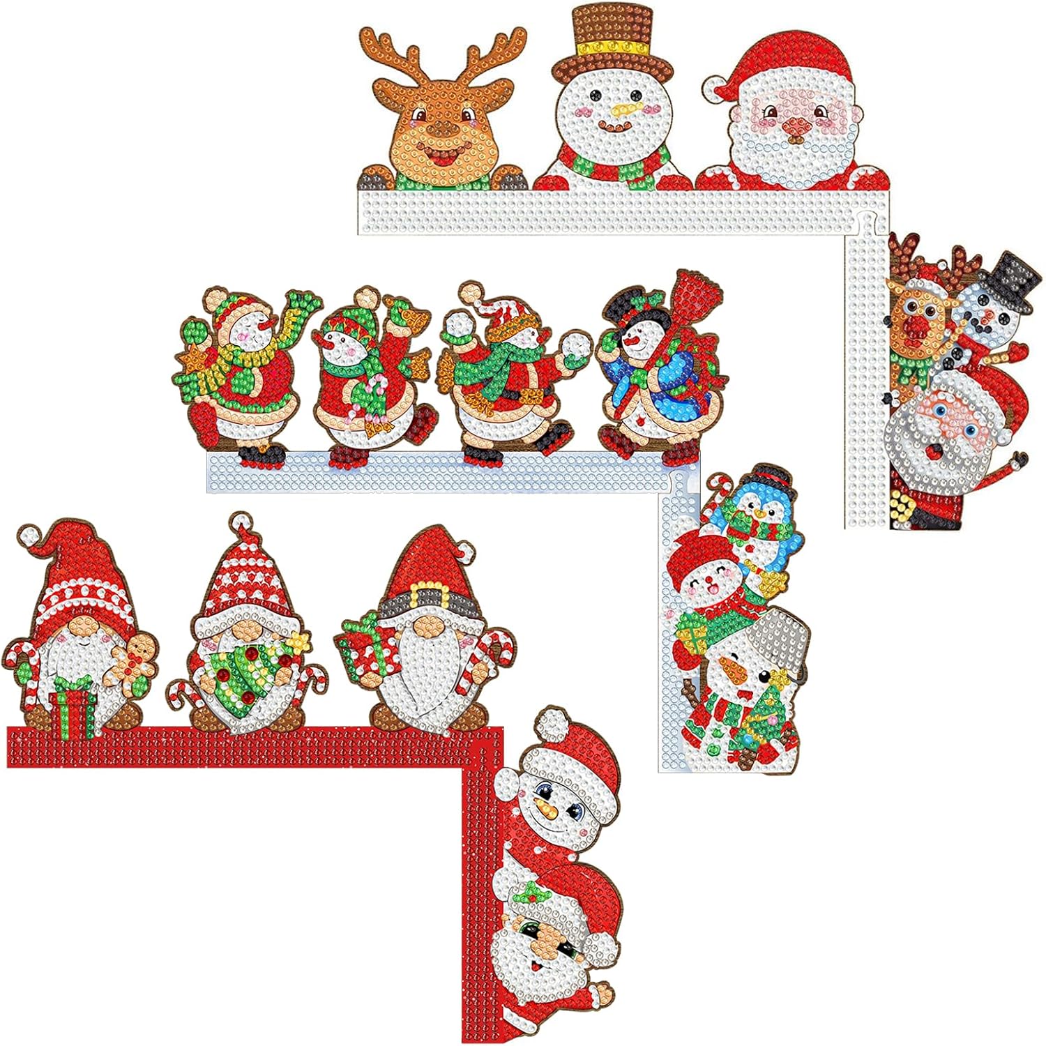 ARTopet 3Pcs Door Corner Wall Stickers Wooden Diamond Art Painting Christmas Door Topper Decor Windows Walls DIY Craft for Home Door Cabinet Frame Corner Decoration Supplies