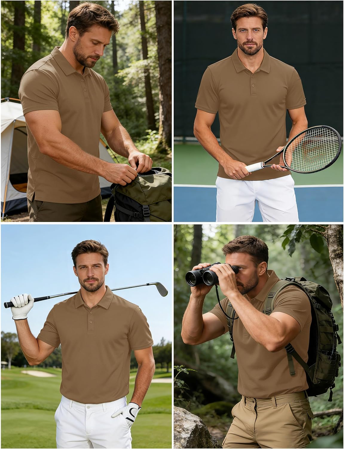CRYSULLY Mens Polo Shirts Short Sleeve Quick Dry Performance Tactical Collared Shirts Pique Jersey Golf Shirt