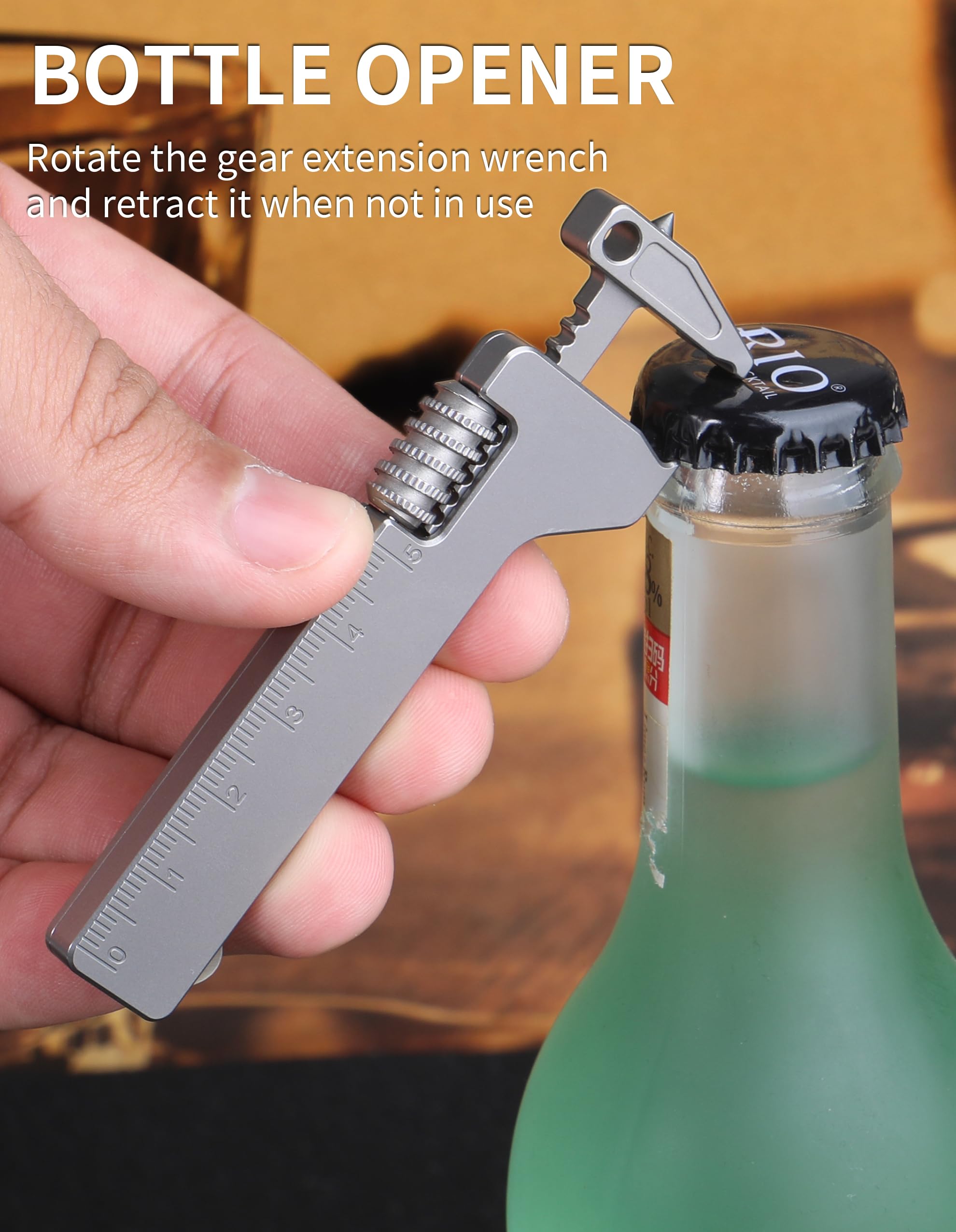 Multiherramienta EDC de titanio con llave, abrebotellas, abridor de cajas, rompevanas, destornillador y regla de medición, multiherramienta de bolsillo EDC para accesorios de camping, regalos