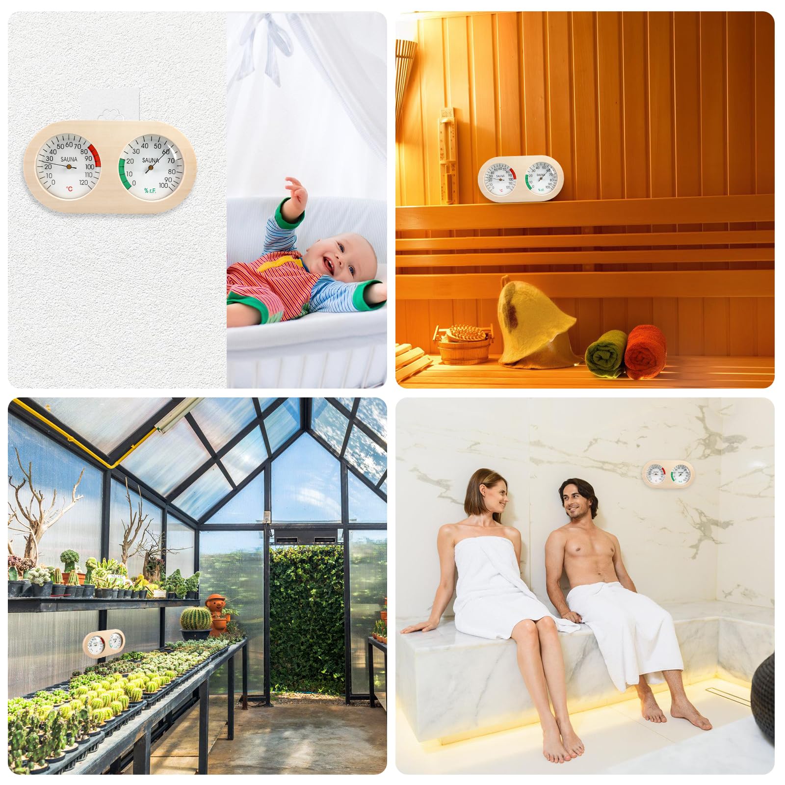 BORDEAG Thermomètre Et Hygromètre 2 En 1 De Sauna Thermomètre Hygromètre En Bois, Thermo-Hygromètre Thermomètre Analogique Hygromètre Thermomètre De Sauna Hygromètre Pour Intérieur Extérieur