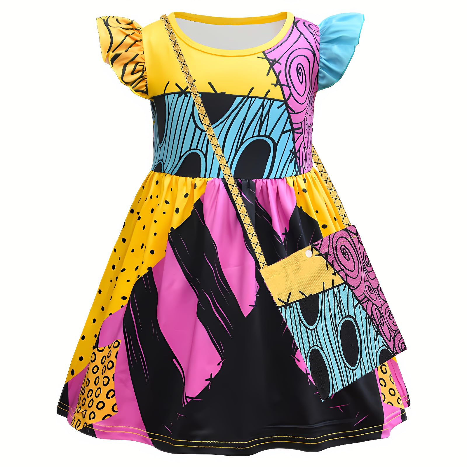 nezababy Sally Costume Kids,Sally Halloween Costume,Sally Dress with Wig Sleeves Leggings Bag Christmas Nnightmare Outfit (4-5 years) - Image 3