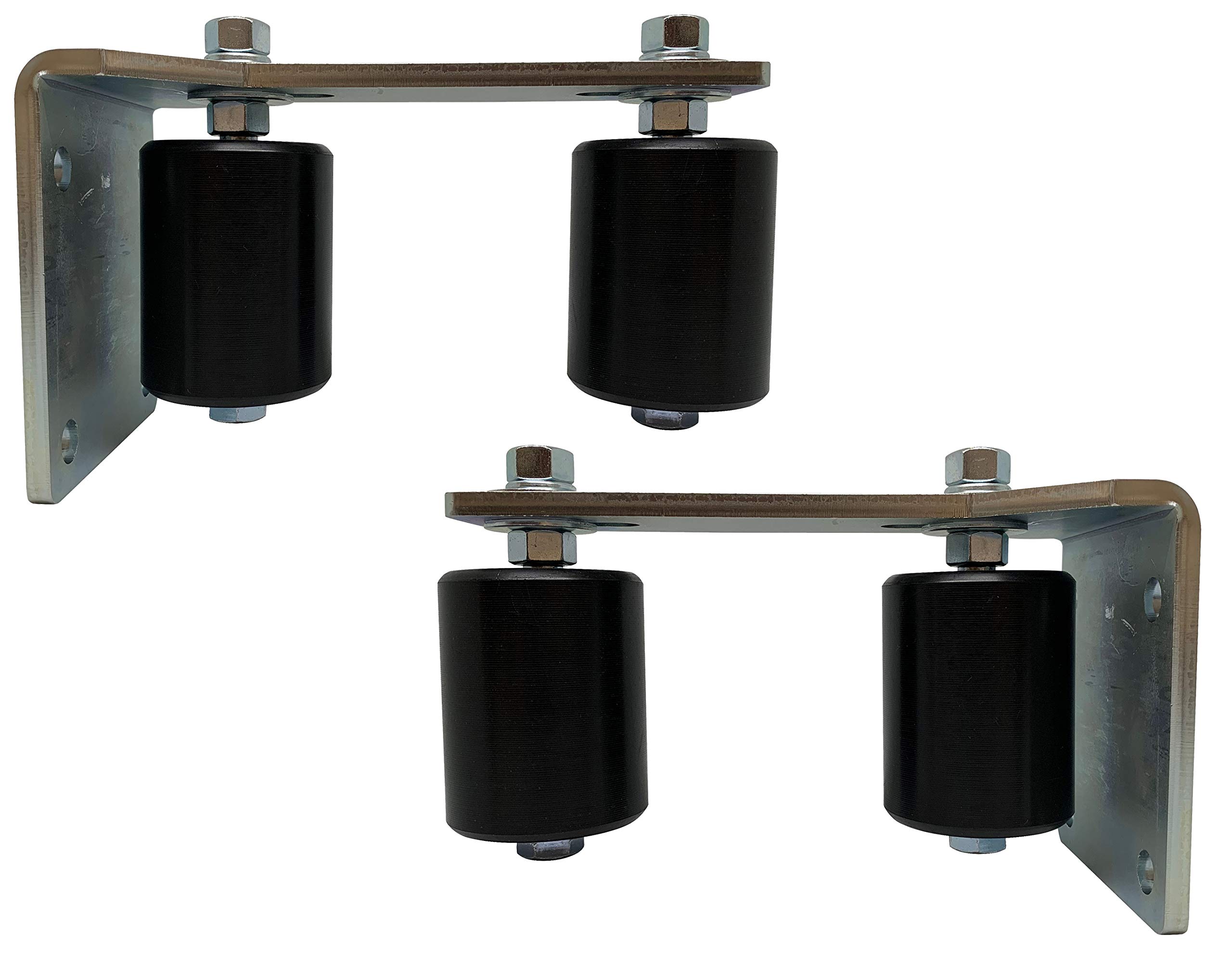 Slide Gate Guide Post Rollers 3" Black L Rear Adjustable Bracket Mount Double Hard Nylon Rollers Heavy Duty Steel Gate Guider Support Assembly for Sliding Rolling Gates - 2PC Eagle EG112