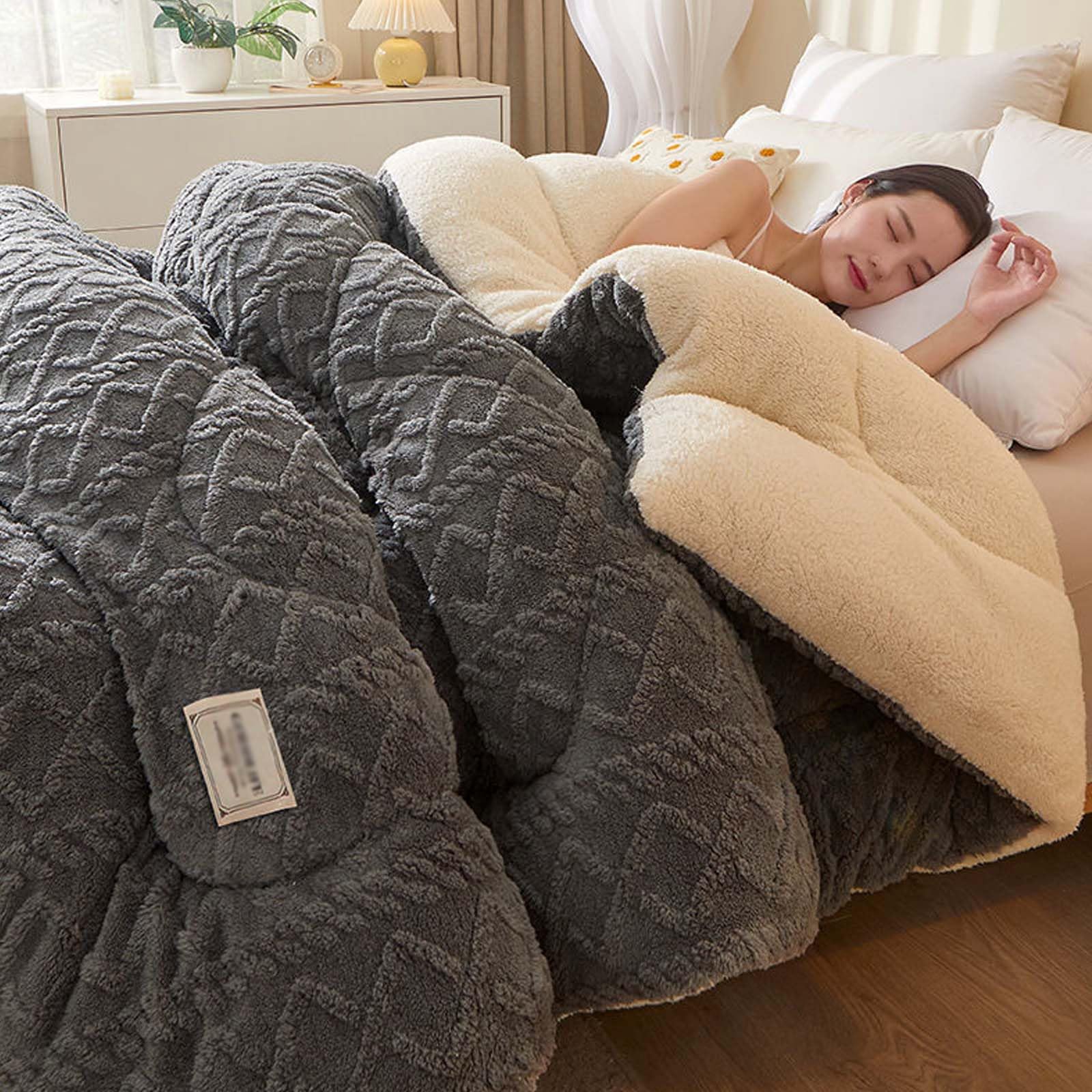 lsxlkha Super Warm Lamb Quilt Winter Blanket,Breathable Warm Bed Comforter, Faux Cashmere Quilt Wool Autumn and Winter Thickened Warm Quilt 200x230cm 4kg