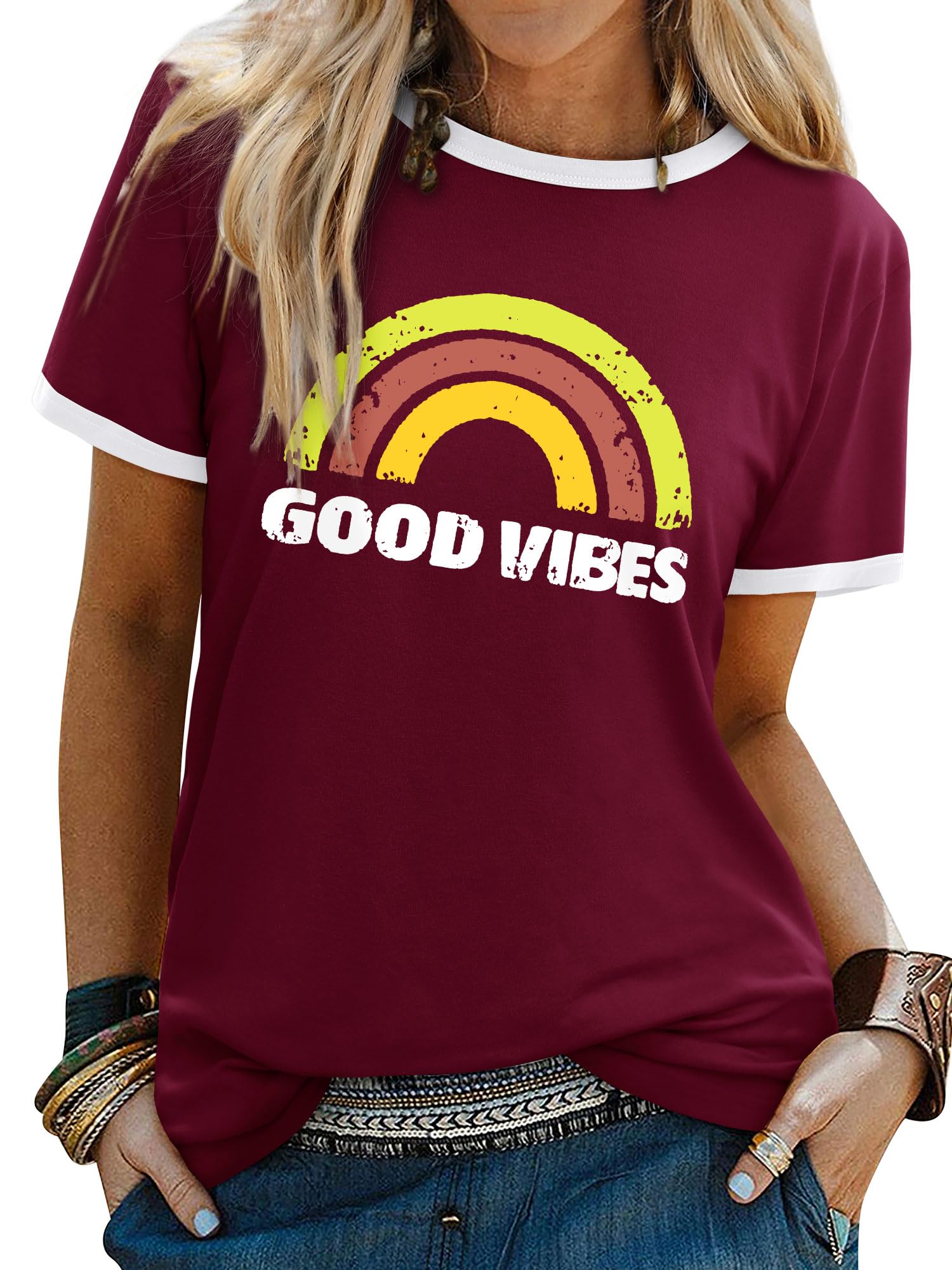 Yihelian Damen T-Shirt Rundhals Kurzarm Tshirts Sommer T Shi