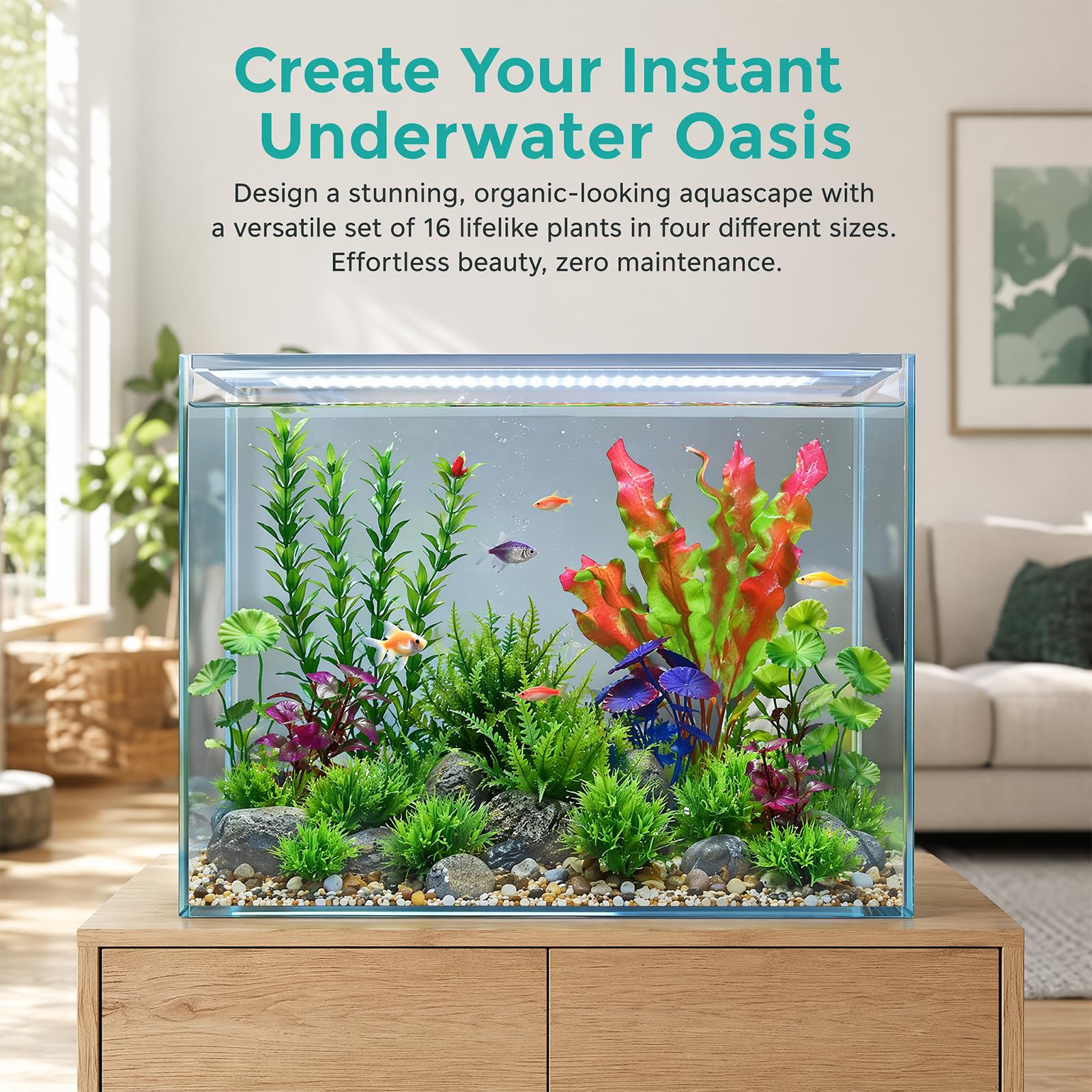Aquarium Pflanzen, Aquarium Deko, Künstliche Aquarienpflanzen, 16 Stück realistische Wasserpflanzen für Aquarium Dekorationen und Fischbecken