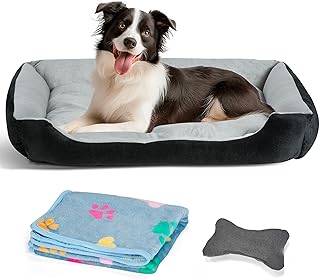 Hundebett Mittelgroße Hunde, mit erhöhte Ränder und abwaschbar Hundebetten, Hundematratze mit rutschfestem Boden, Hundematte für große mittelgroße Hunde-80×60×15cm (Grau) product image