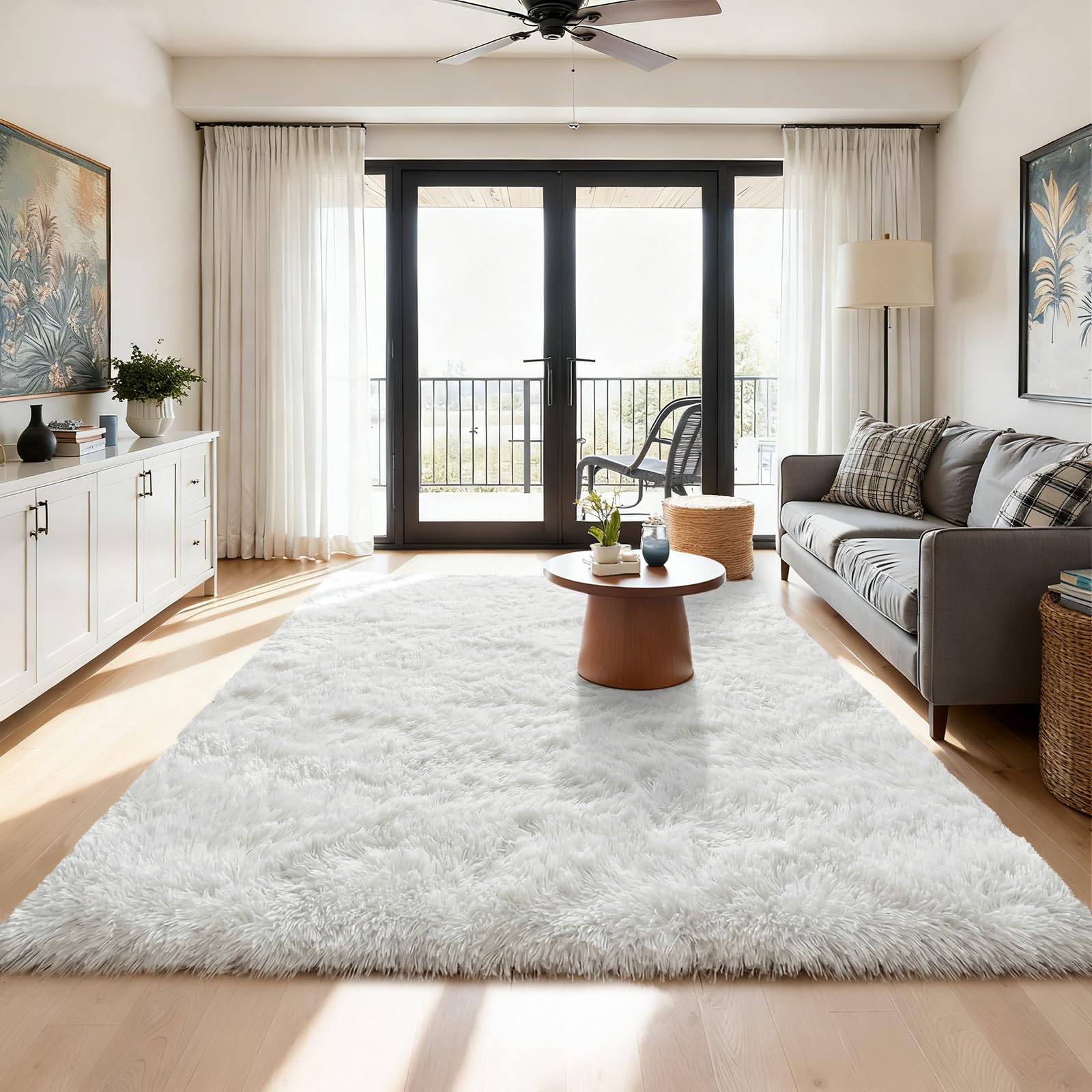 Enyhom Hochflor Flauschig Teppich Wohnzimmer Waschbar 160x230 cm, Weiß | Anti Rutsch Unterseite, Groß Weich Moderner Teppiche für Schlafzimmer, Kinderzimmer