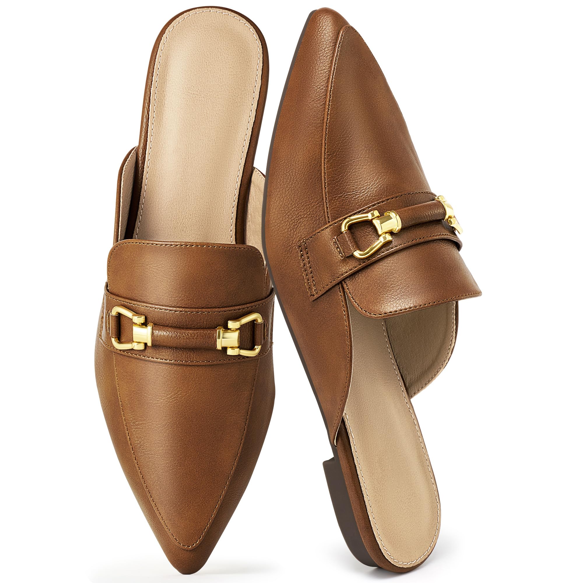 Buckle Mules for Women Comfortable: Pointed Toe Backless Slip On Loafers
