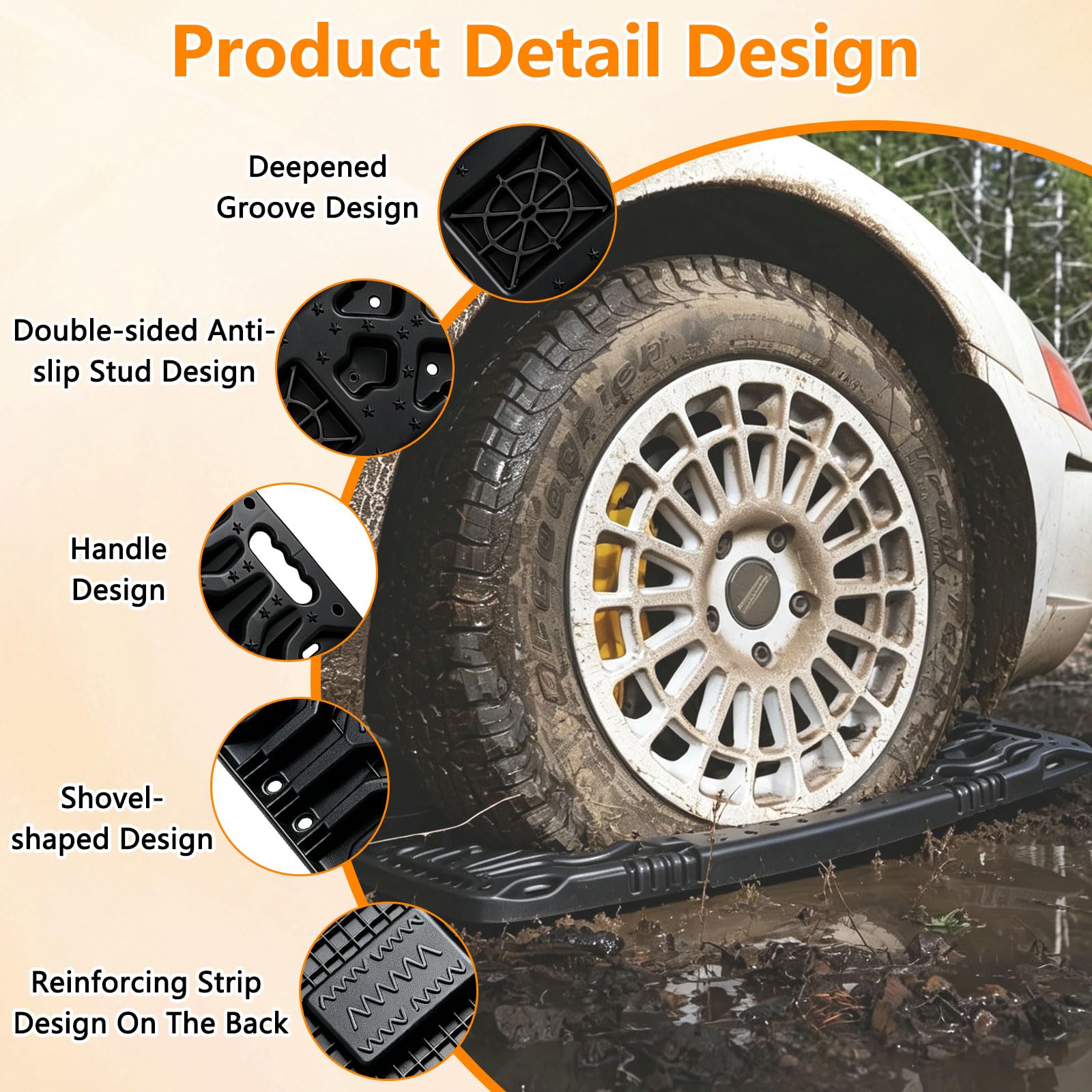 Offroad-Traktionsbretter – 104 cm lange, hochbelastbare Bergungsbretter mit 10 Tonnen Tragfähigkeit – 2 Stück robuste Notfall-Reifentraktionsgeräte für Offroad-Sand, Schnee und Schlamm