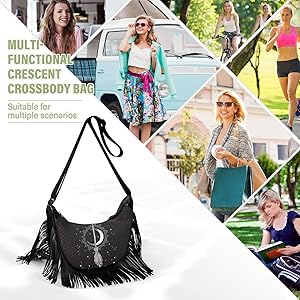 Yasala Halloween Tassel Crossbody Bag Witch Moon Broom Magic Yasala Halloween Tassel Crossbody Bag Witch Moon Broom Magic