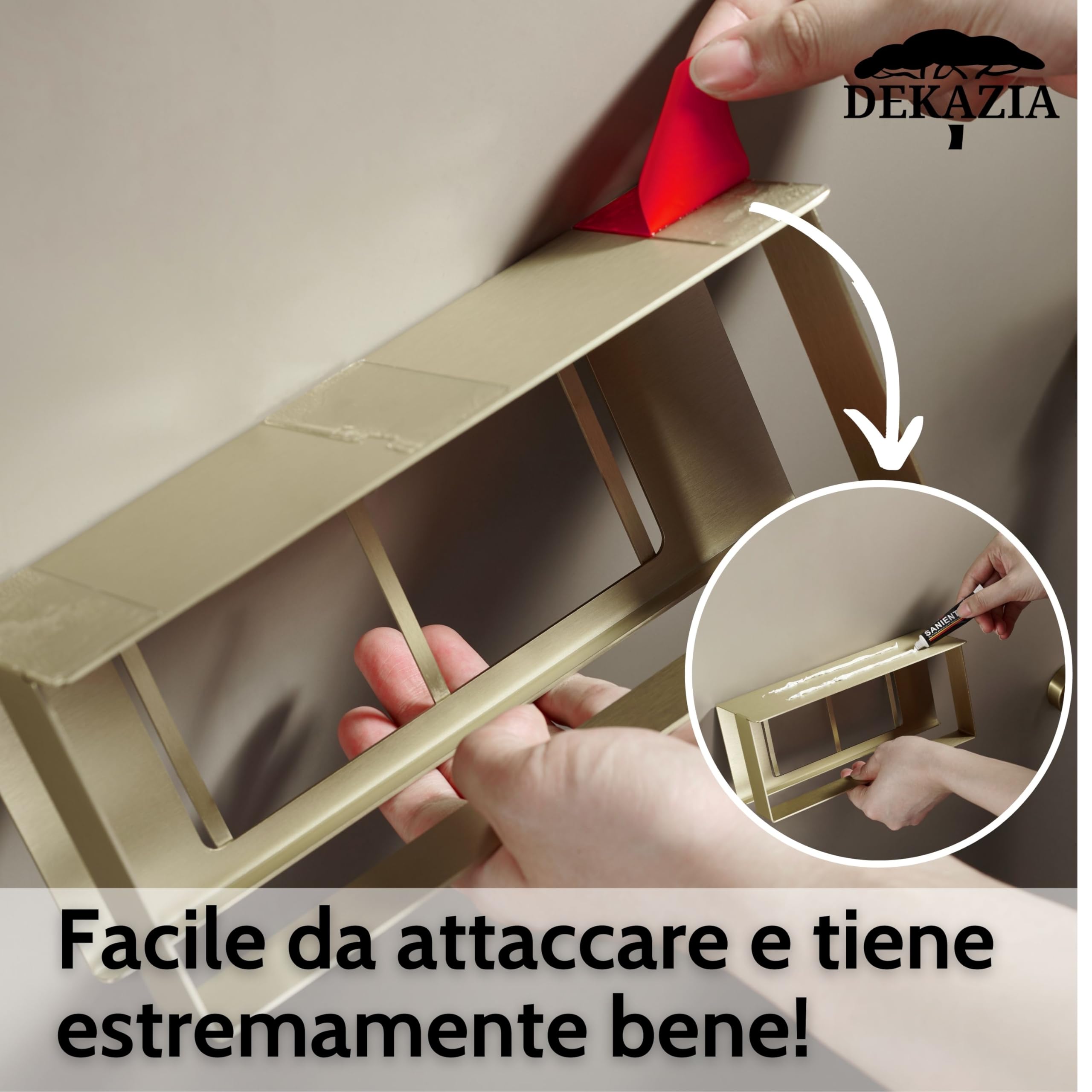 DEKAZIA® Mensola Doccia Oro Senza Forare, Porta Sapone Portaoggetti Bagno | portashampoo, mensole dorate, adesiva, accessori, acciaio inox, ripiano