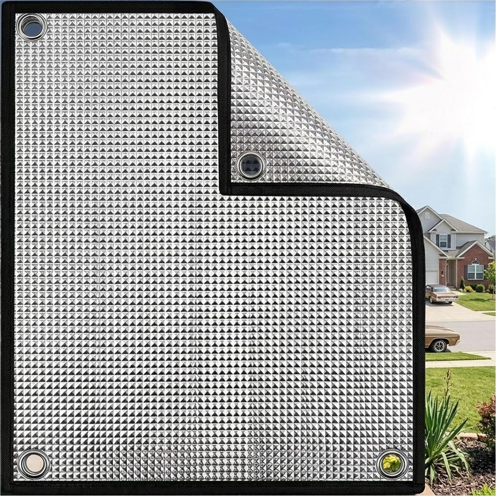Sun Blocking Aluminium Foil Insulation Window Film, Anti UV Double Reflective Privacy Cover, Day Sleeper Room Darkening Shade with Suction Cups for Skylight Conservatory Garage(Black,60x60cm)