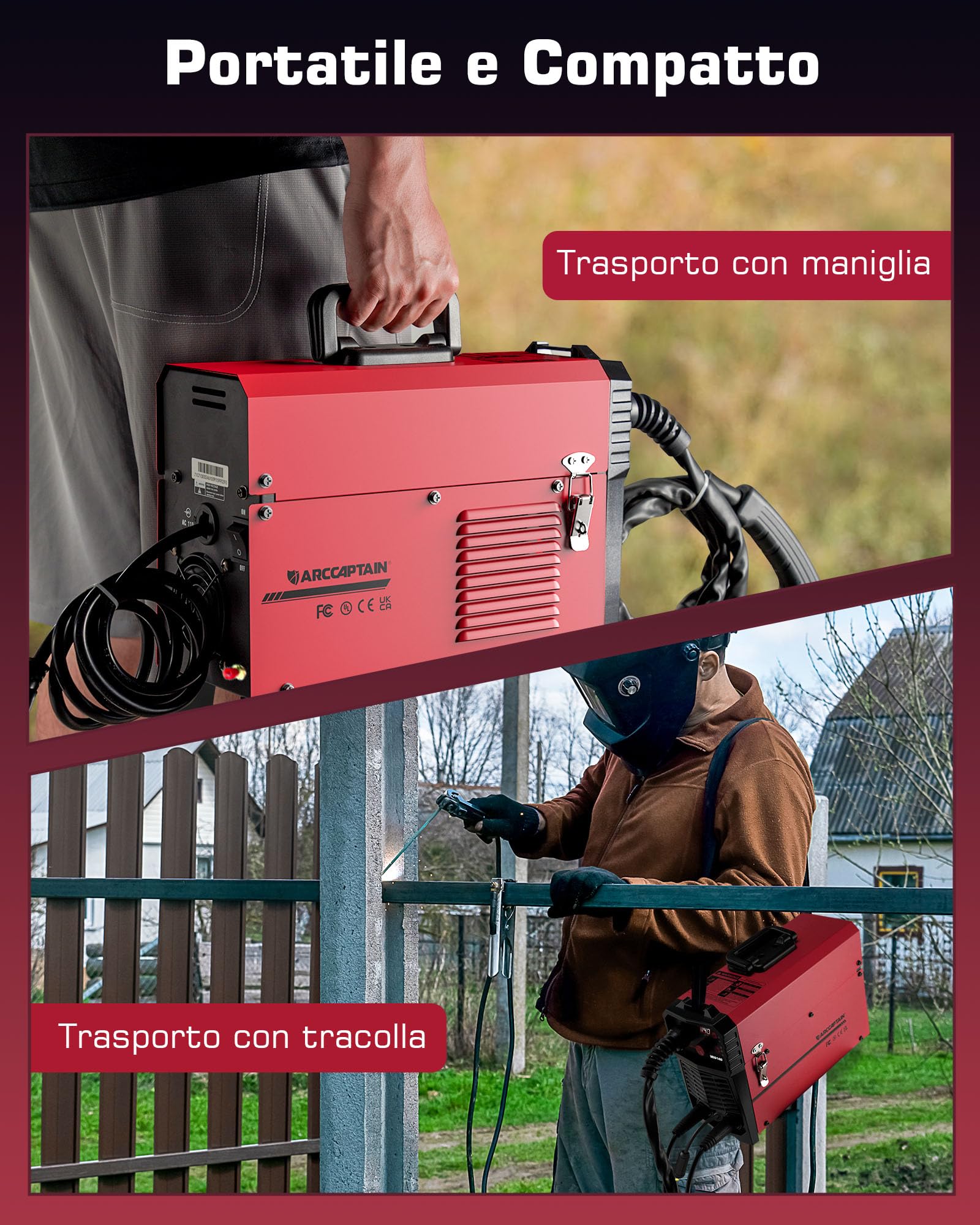 ARCCAPTAIN Saldatrice MIG MAG a Gas Inerte IGBT 140A AC230V Saldatrice a Filo Continuo 5 in 1 con filo animato (FCAW) /MMA E-Hand/Lift TIG con avanzamento filo sinergico e 1 kg di filo animato 0,8 mm