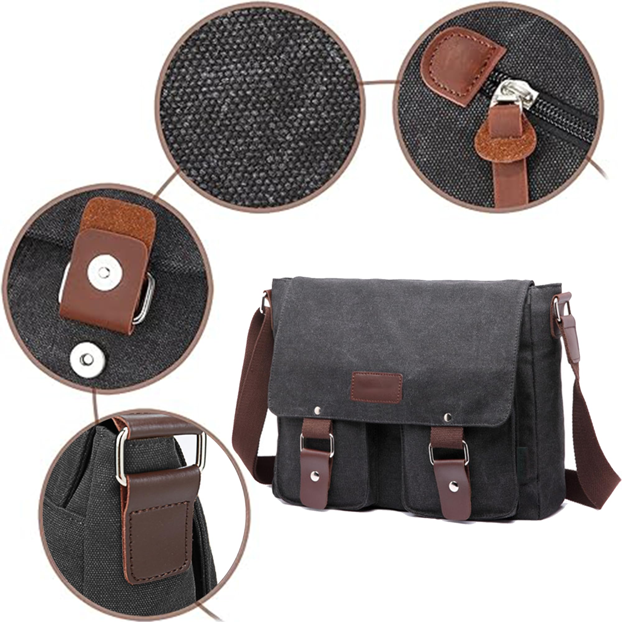 Bolsa de Mensajero, Bolso de Hombro de Lona, Bolso Multibolsillos con Bandolera Ajustable, Bolso de Mensajero Adulto Unisex del Maletín del Bolso para el Trabajo, la Escuela