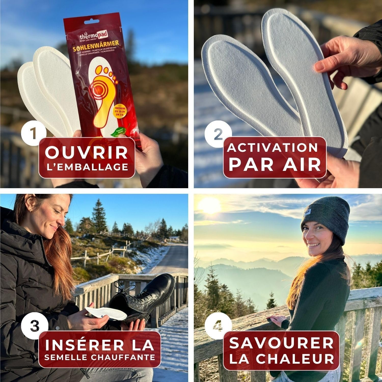 THERMOPAD Semelles chauffantes S-XXL – L'ORIGINAL : 30 Pairs de chaufferettes pour jusqu'à 9 Heures de Chaleur - pour Les Chaussures de Ski et Les Bottes - activé par l'air