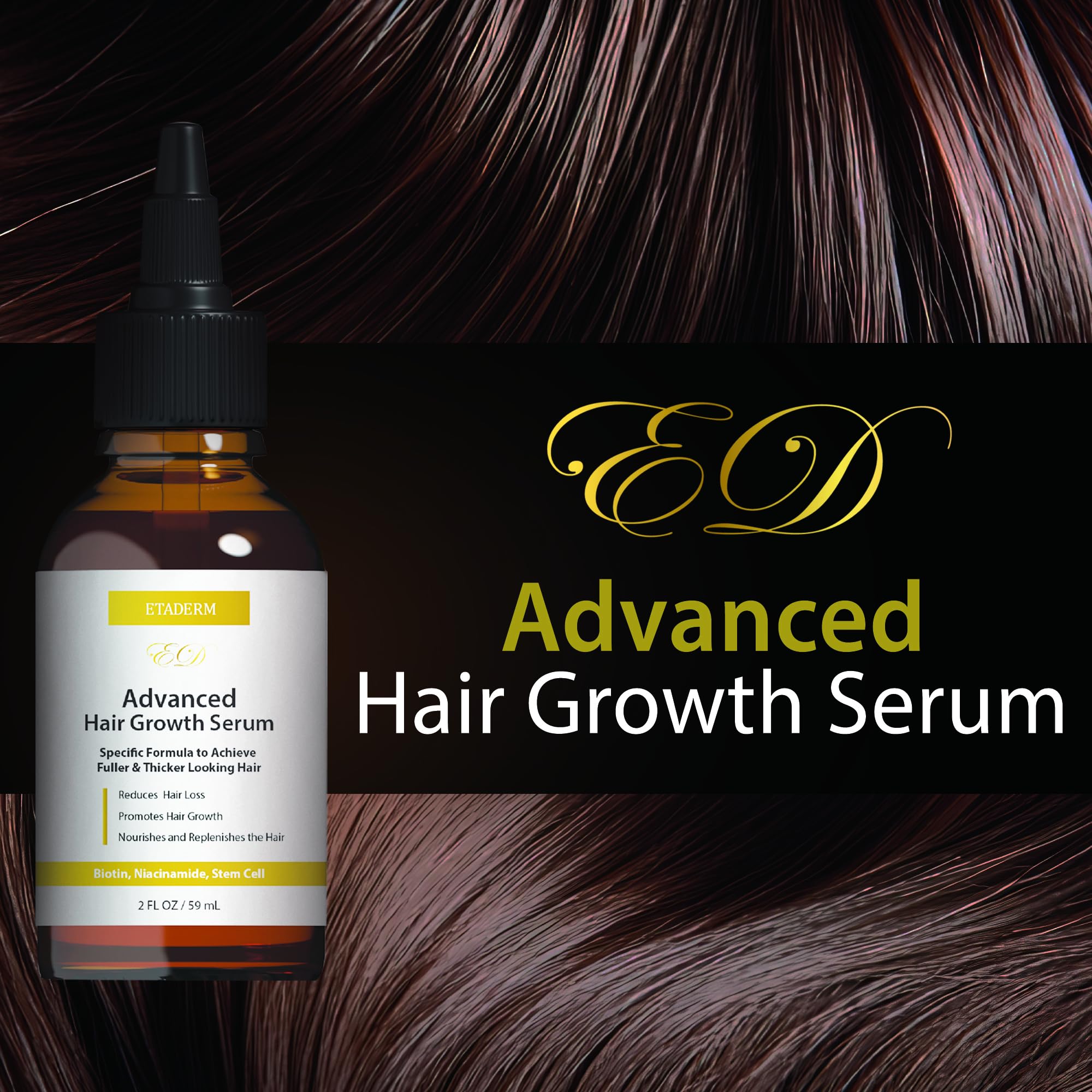 ETADERM Advanced Hair Growth Serum - Hair Growth Oil with Aloe Vera Biotin, Caffeine & Keratin - Hair Oils Stimulates Growth, Moisturizes & Conditions Scalp - Hair Serum for Thicker Fuller Hair 60ml