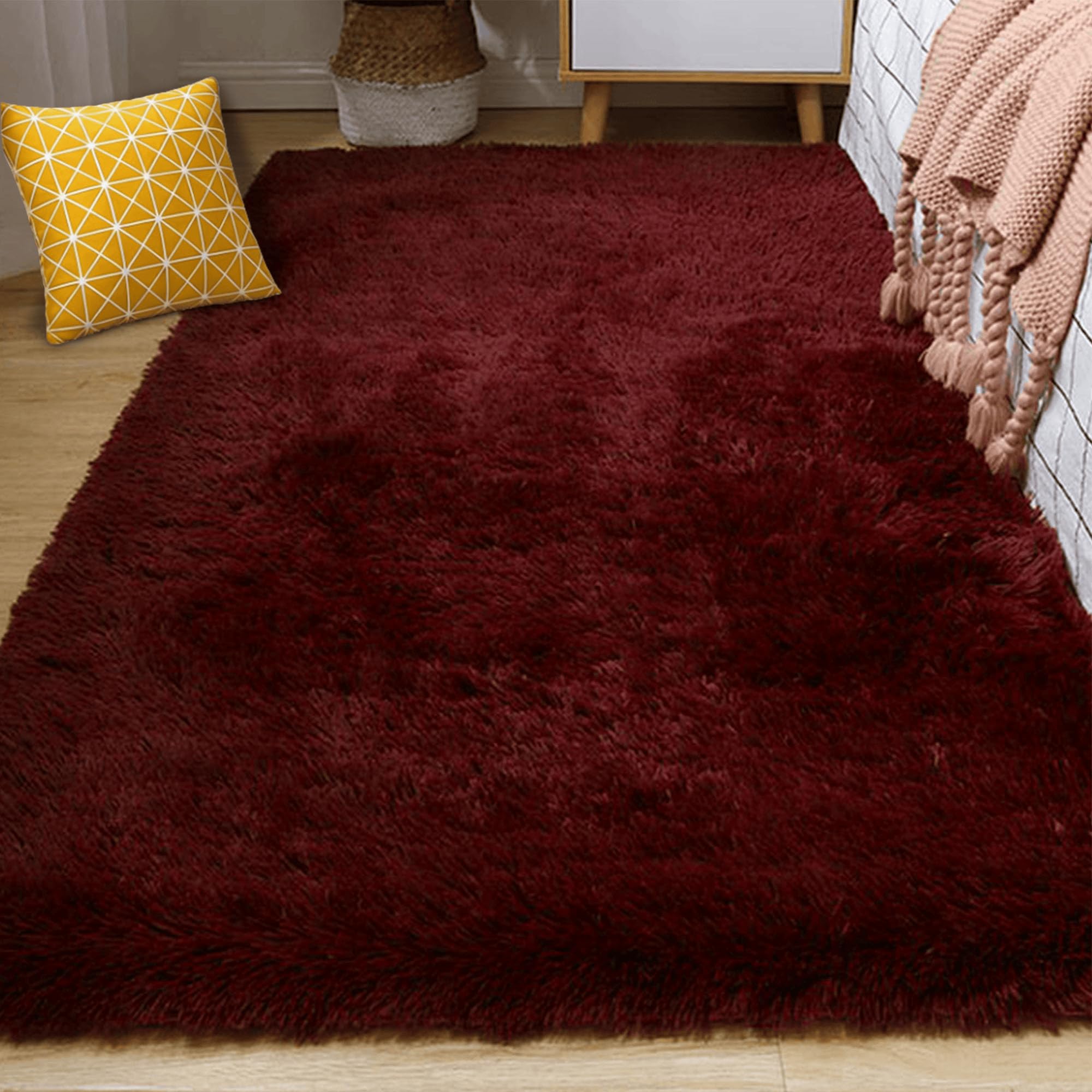 Tapis moderne lavable vin rouge 200 x 230 cm grand tapis de salon élégant