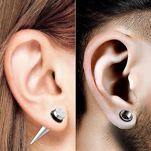 Miniatura 7 de 2 pares de dilatadores de acero quirúrgico 316L para túnel de una sola llamarada, piercing, joyería de estiramiento de oído, tapones para lóbulos