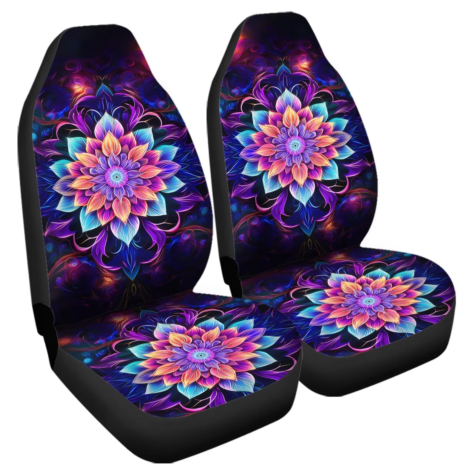 Pointodoor Bright Blossoms 2 Piece Car Seat Covers Front Seats Only Auto Interior Decor Boho Mandala Floral Bucket Seat Covers Car Accessories for Women