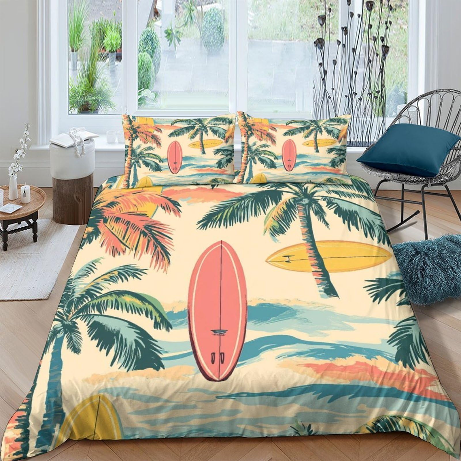 Ctjqhvkz Style-9 3D Printed Tropical Surf Beach Fitted Sheet Microfiber Palm Tree Sunset Mattress Cover Bedroom Decor Easy Care Single（135X200cm）