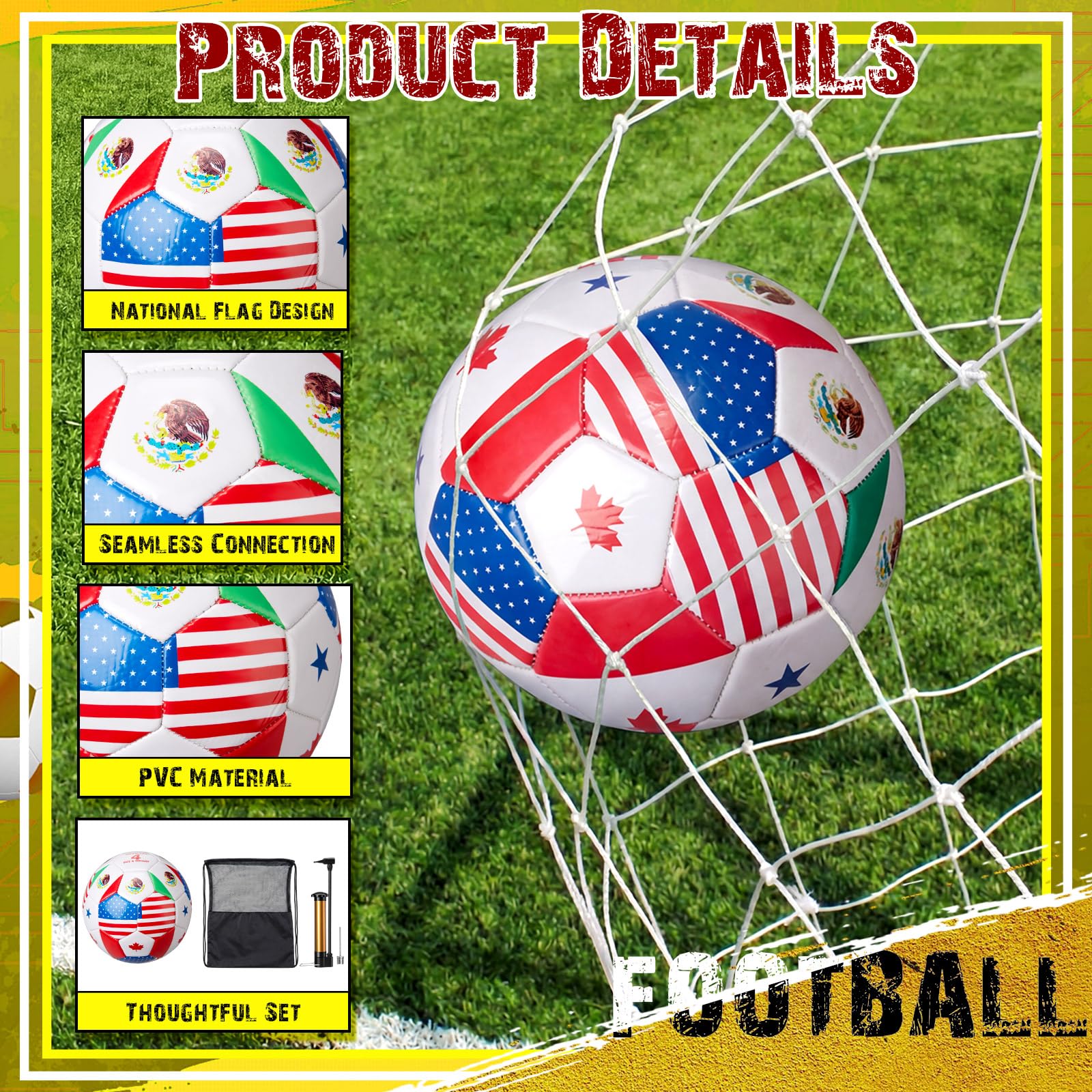 Leitee World Flag Soccer Ball 2026 Country Flag Training Soccer Ball with Pump Needles and Storage Bag for Adult Team Practice Club Events Sports Party Gifts - 3