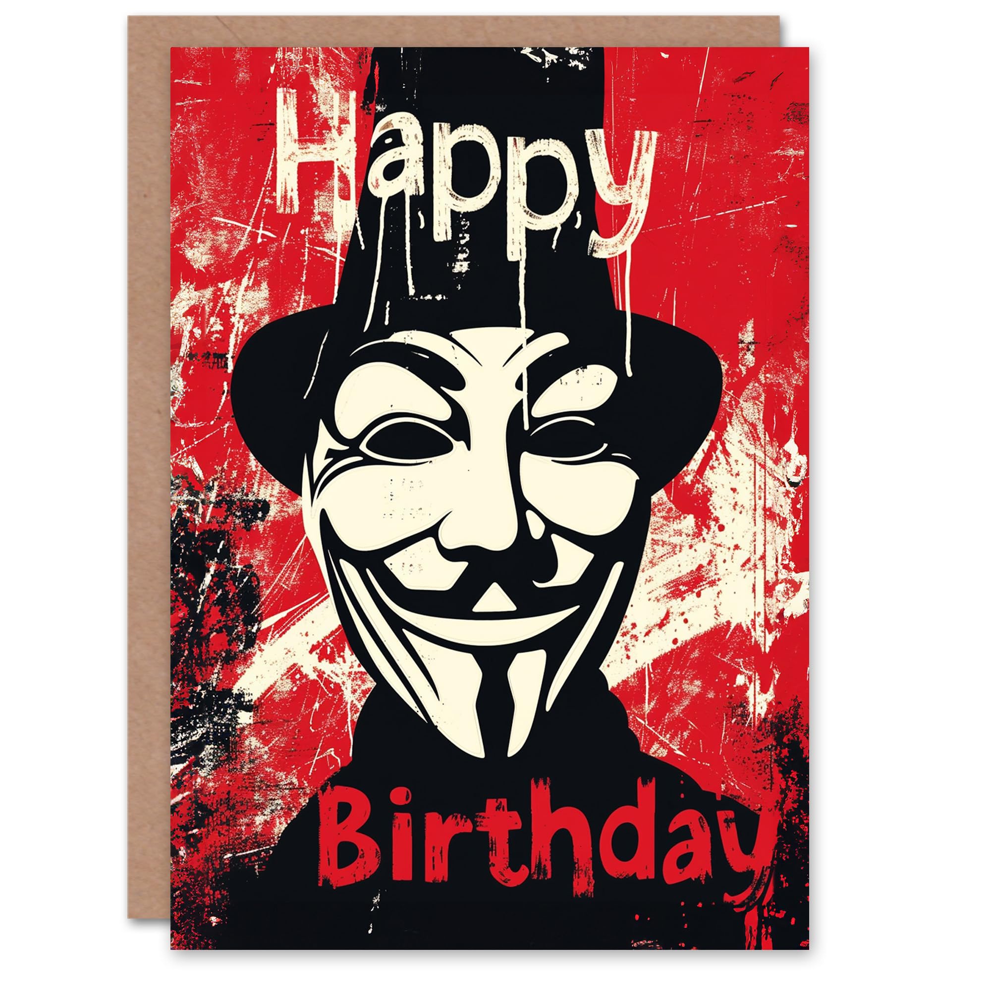 Artery8 Birthday Card Anonymous Guy Fawkes Mask Graffiti Rebel For Him Man Male Dad Brother Son Papa Grandad Greeting Card