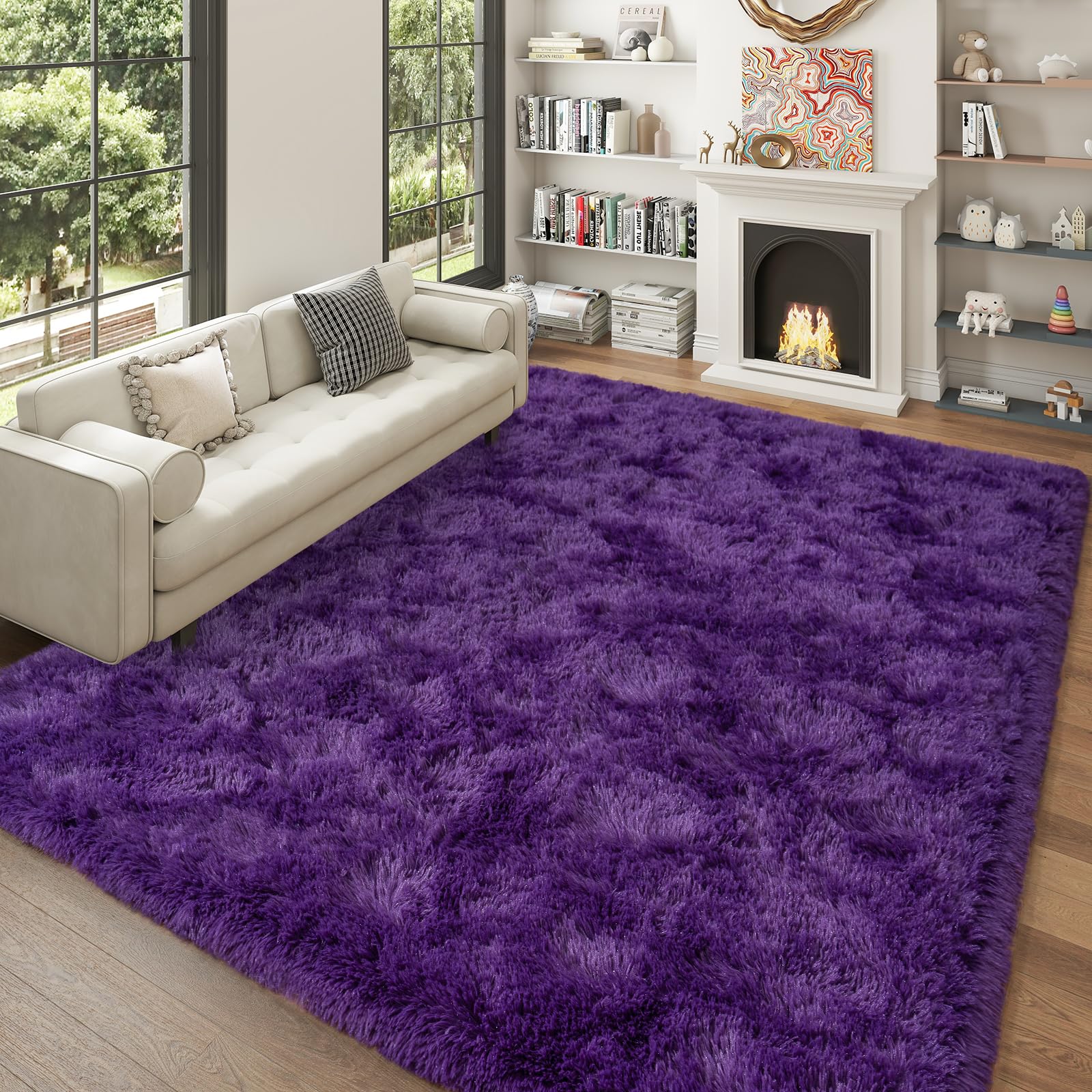 Super Fluffy Rug for Bedroom, 6x9 Feet, Modern Shag Purple Area Rugs, Soft and Cozy Plush Large Carpet for Kids, Girls Boys and Teens Decorations for Living Room Dorm Nursery Classroom