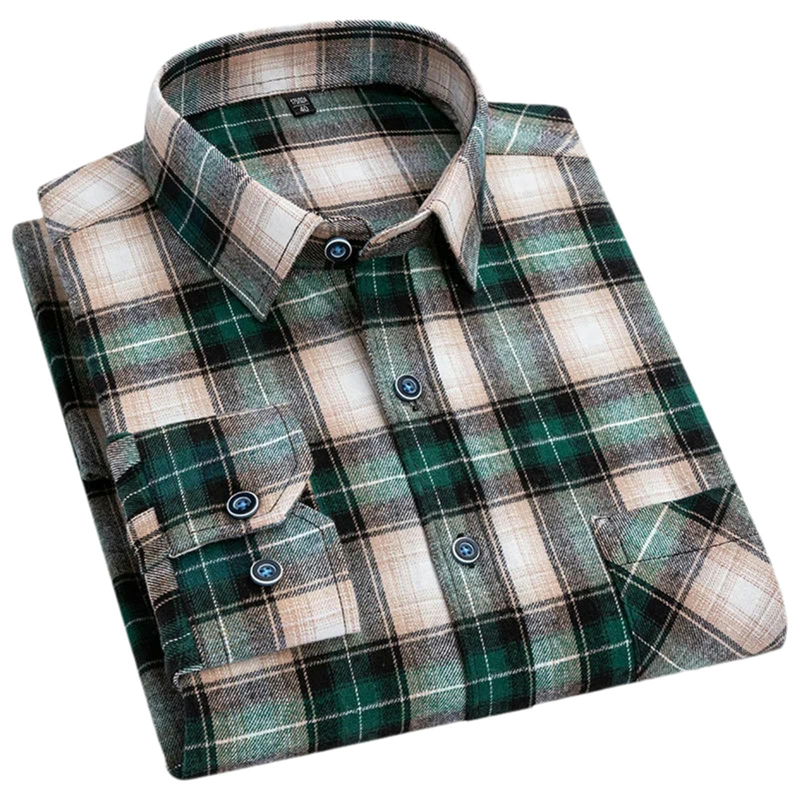 Camisa de franela de algodón para hombre, suave, cómoda, de manga larga, con un solo bolsillo, casual, vintage, a cuadros, para hombre