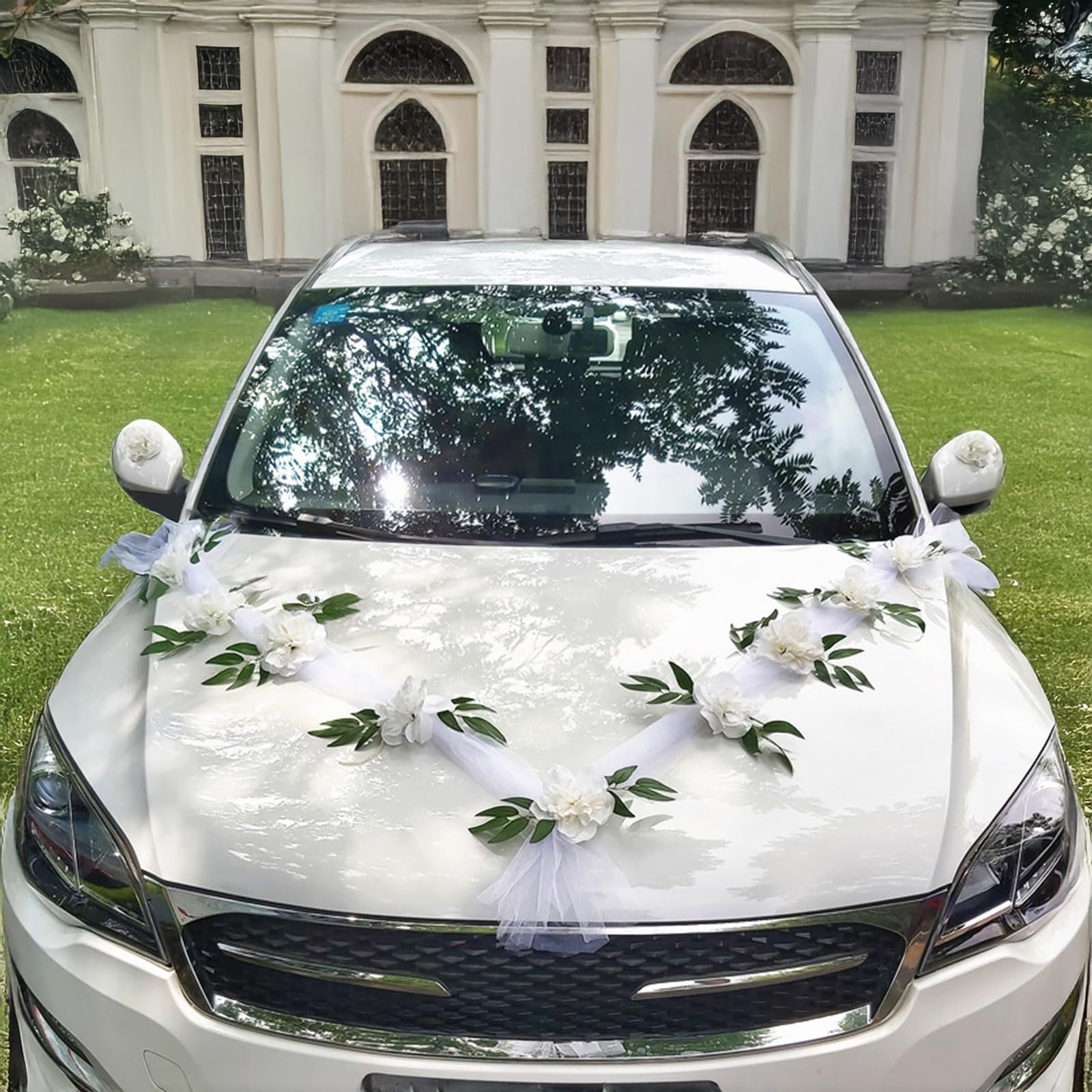 2Pack Wedding Car Decorations - Just Married Floral Bouquet & Ribbon Set, Ideal for Elegant Wedding Party Decor