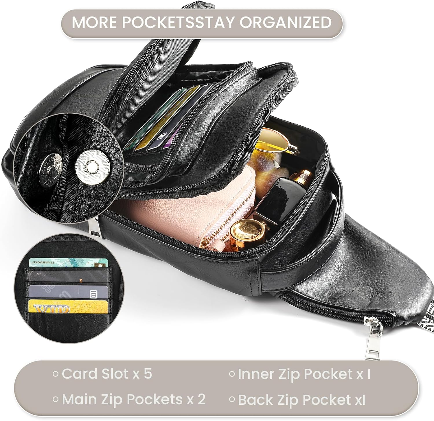 Conceal Carry Sling Bag - Virgan Leather Sling Backpack Fanny Pack Crossbody Chest Bags with Holster&Guitar Strap… - Image 5