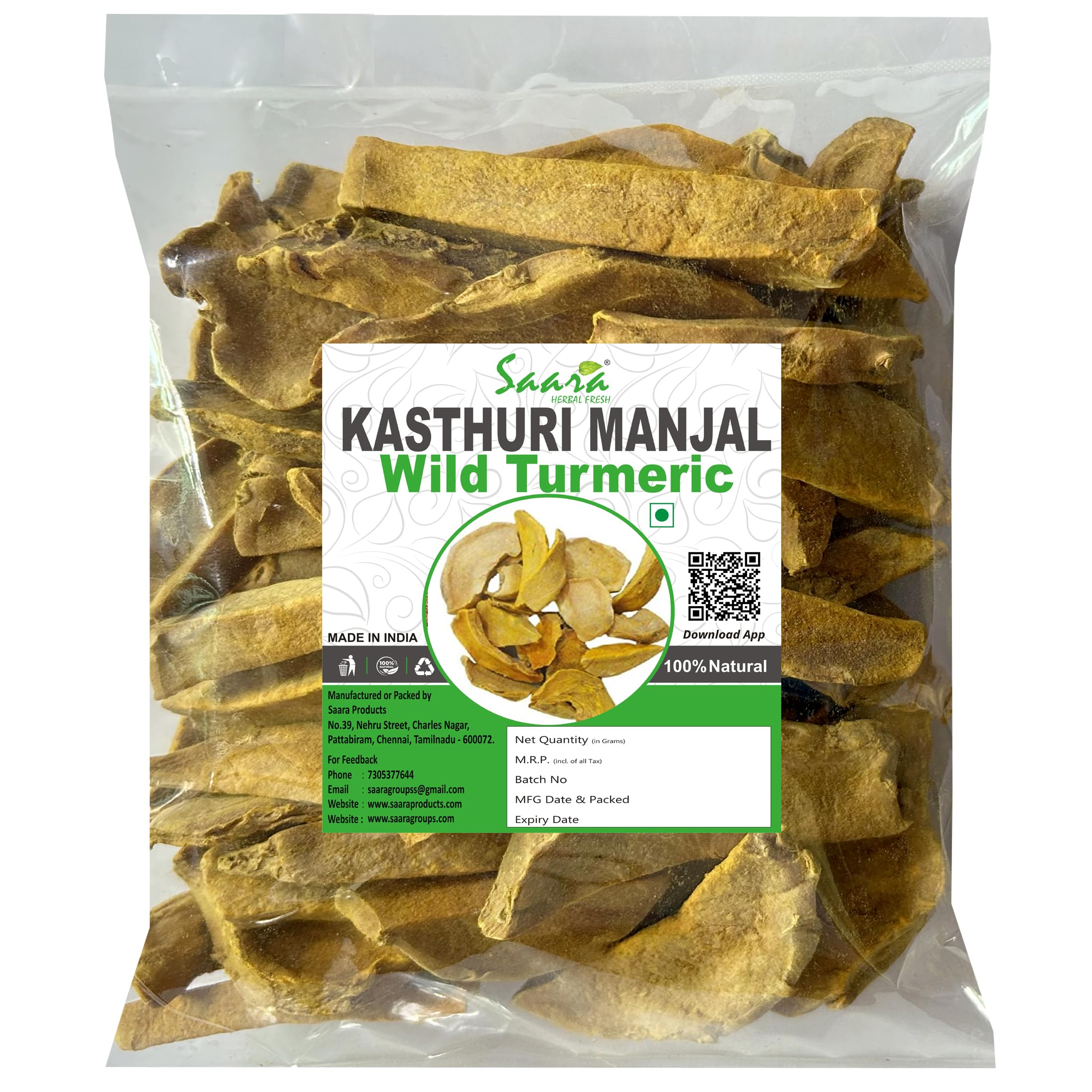 SAARA Organic Kasthuri Manjal Root For Face&Skin Lightening,100G,Oil