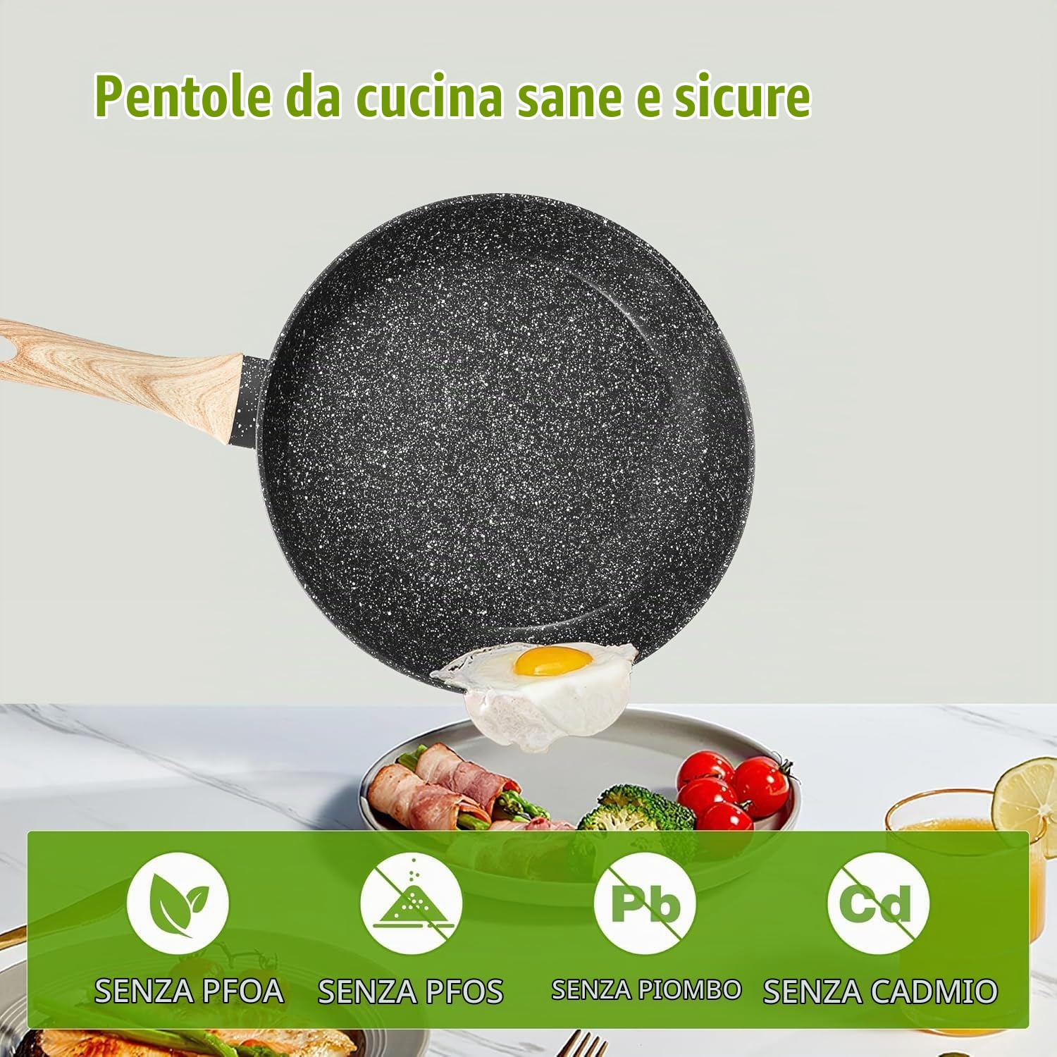 Batteria di Pentole e Padelle, 19 Pcs Set di Pentole Induzione Antiaderenti in Granito, Padelle 24/28cm, Casseruole 18/20cm,Padella Grill 28cm, Adatto per Tutti i Piani Cottura, Senza PFOA PFOS