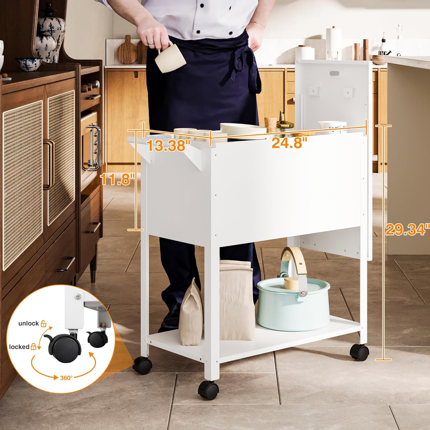 Mobile File Cart, 2-Tier Rolling File Cart with Wheels Hanging Files, Metal File Cabinet with Lock and Sliding Covers for A4/Letter/Legal Size, White