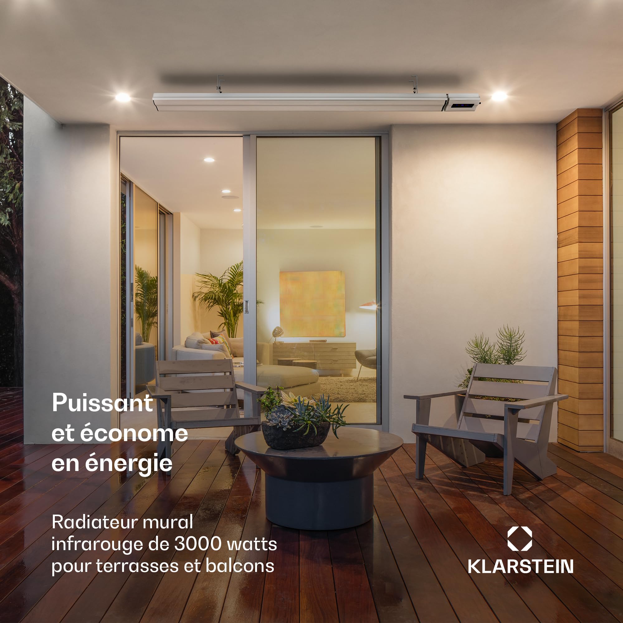 Klarstein Chauffage Electrique à Infrarouge, Chauffage de Jardin 3000W, App Smart WiFi, Télécommande, Minuterie, Affichage LED, Exterieur Terrasse, d'Appoint Econome Sans CO2