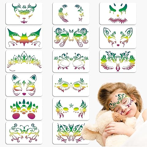 15 Pcs Reusable Face Paint Stencils Professional DIY Painting Templates Tattoo for ...