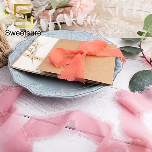 Miniatura 3 de Cintas de gasa hechas a mano de 1.5 pulgadas x 21 yardas, cintas de flecos de seda para invitaciones de boda, ramos de regalo, decoración de